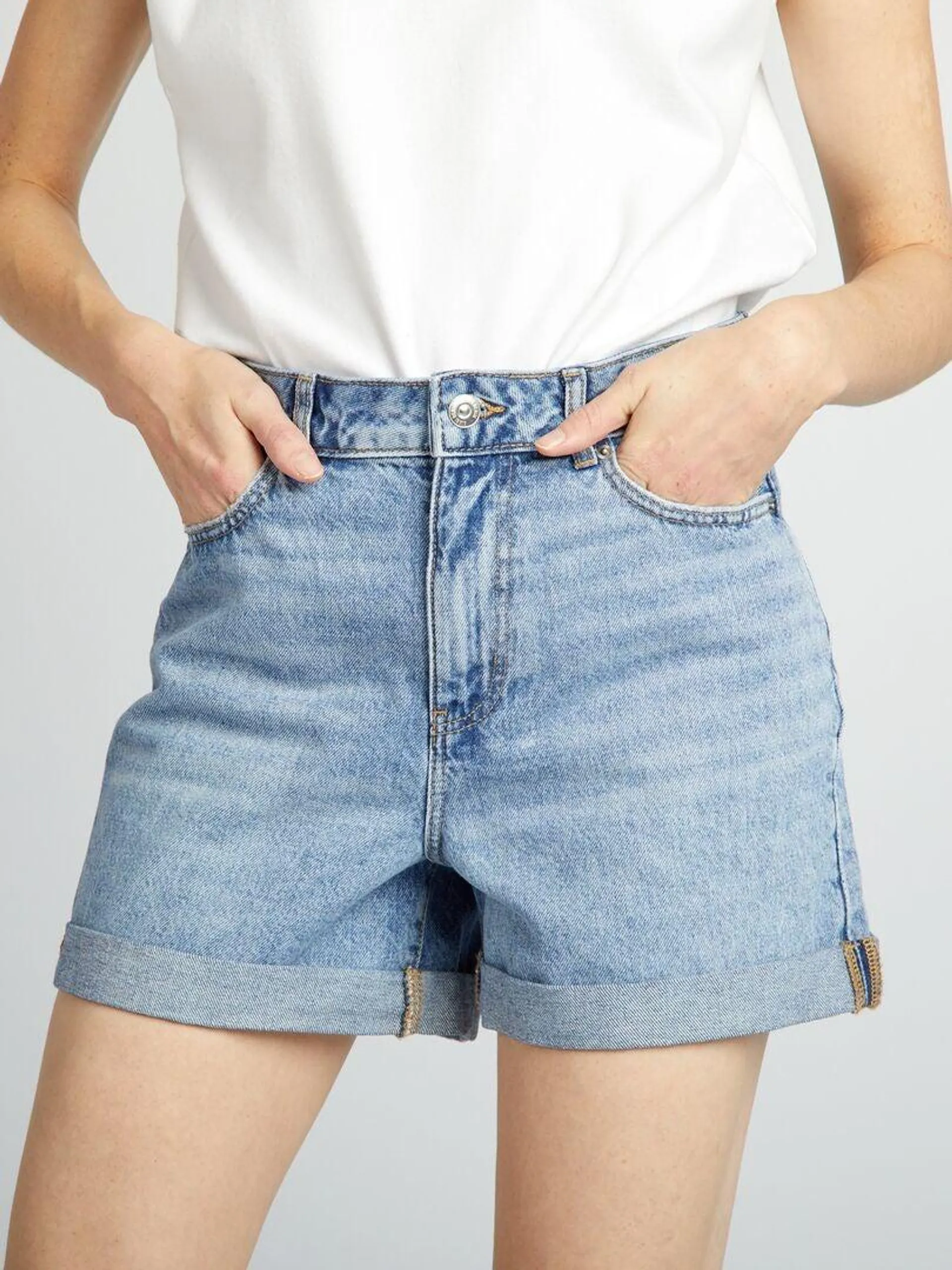 Short en denim taille haute - BLEU