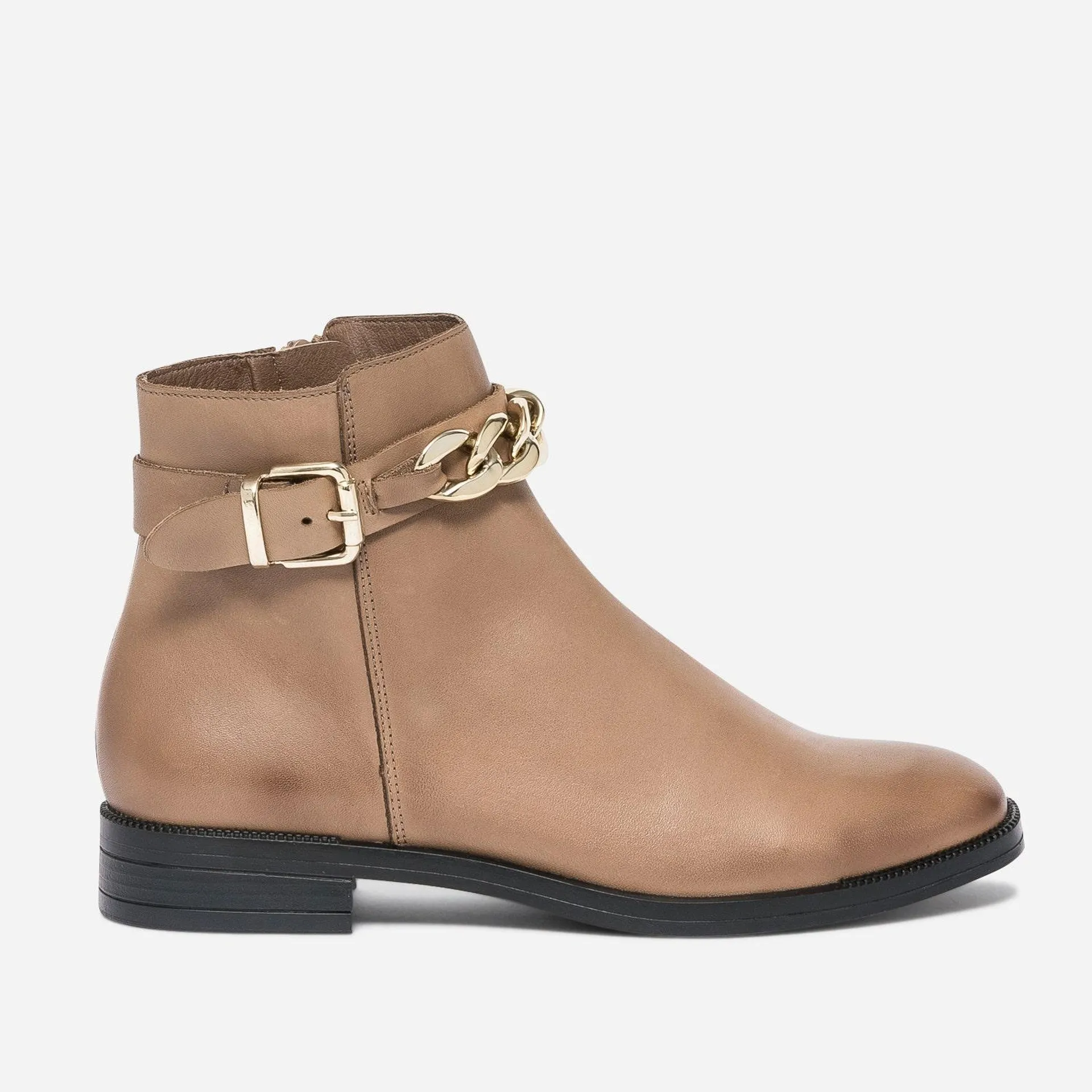 Boots camel éco-conçu en cuir avec maxi-chaîne