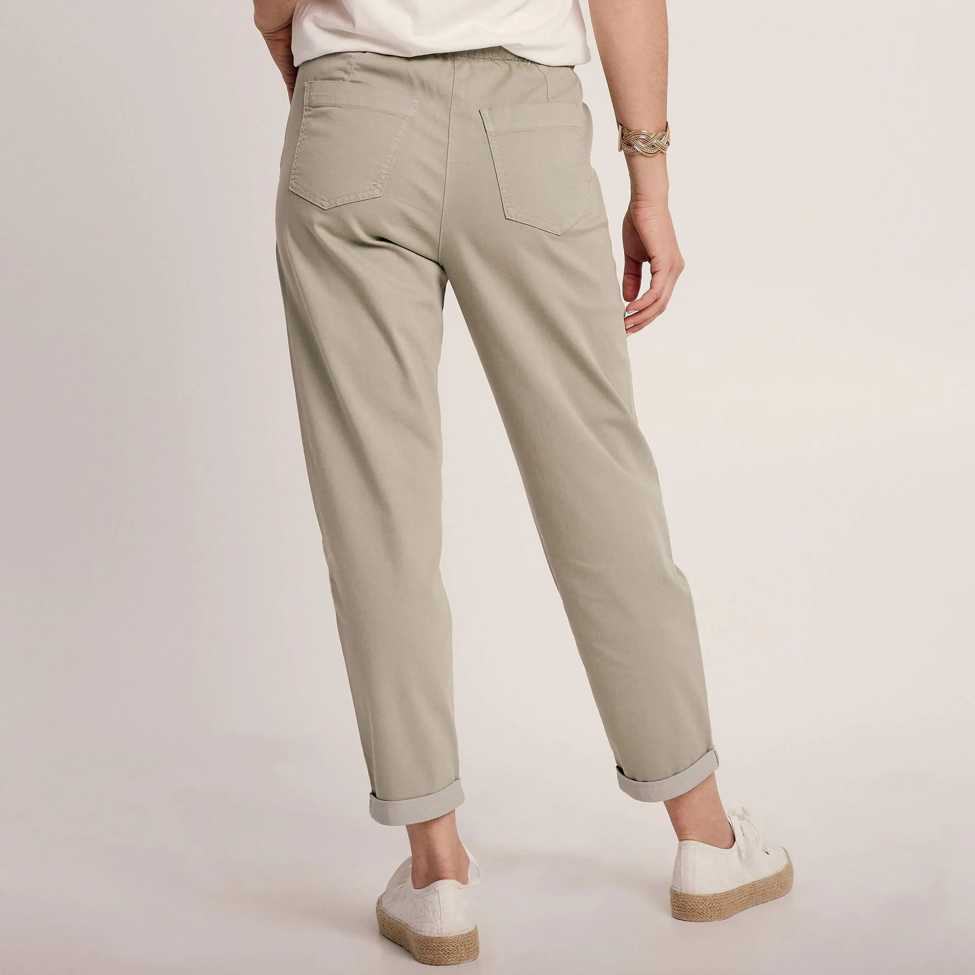 Pantalon coupe droite à coulisse vert clair femme