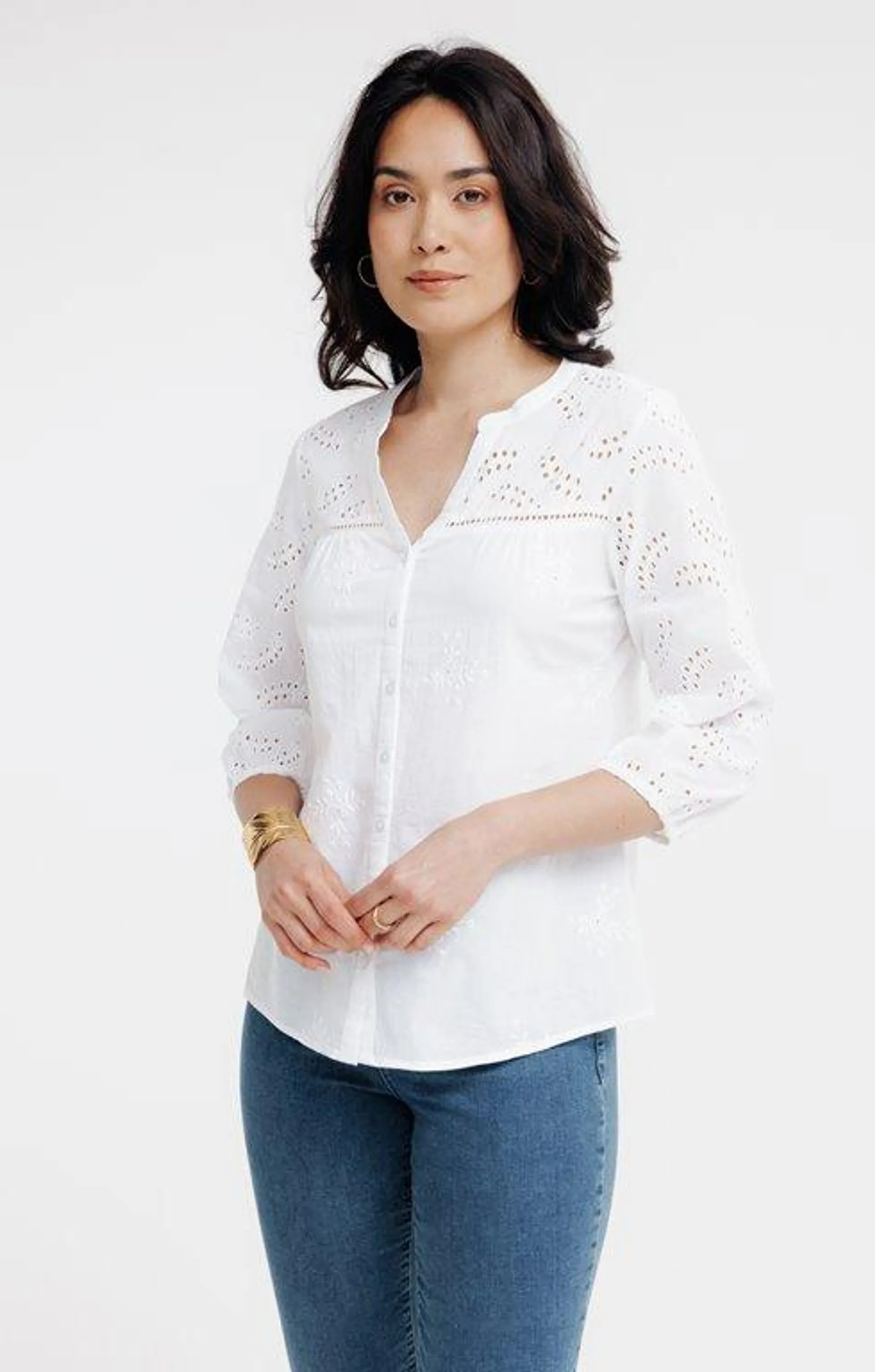 Blouse mix broderies unie