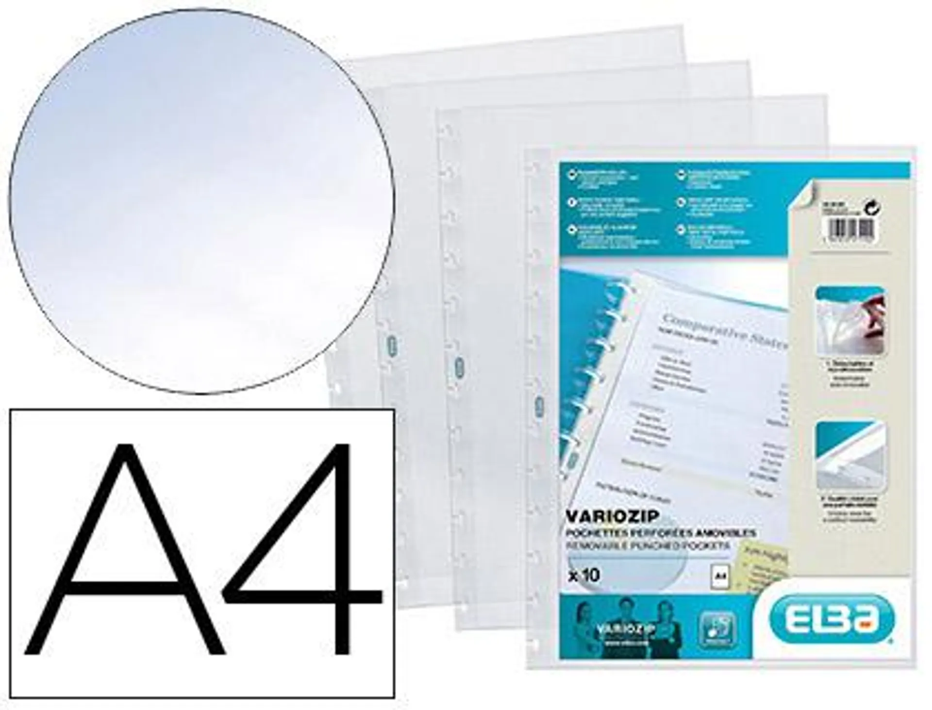 Pochette elba recharge protège-documents vario zip polyvision cristal lisse a4 210x297mm paquet 10 unités