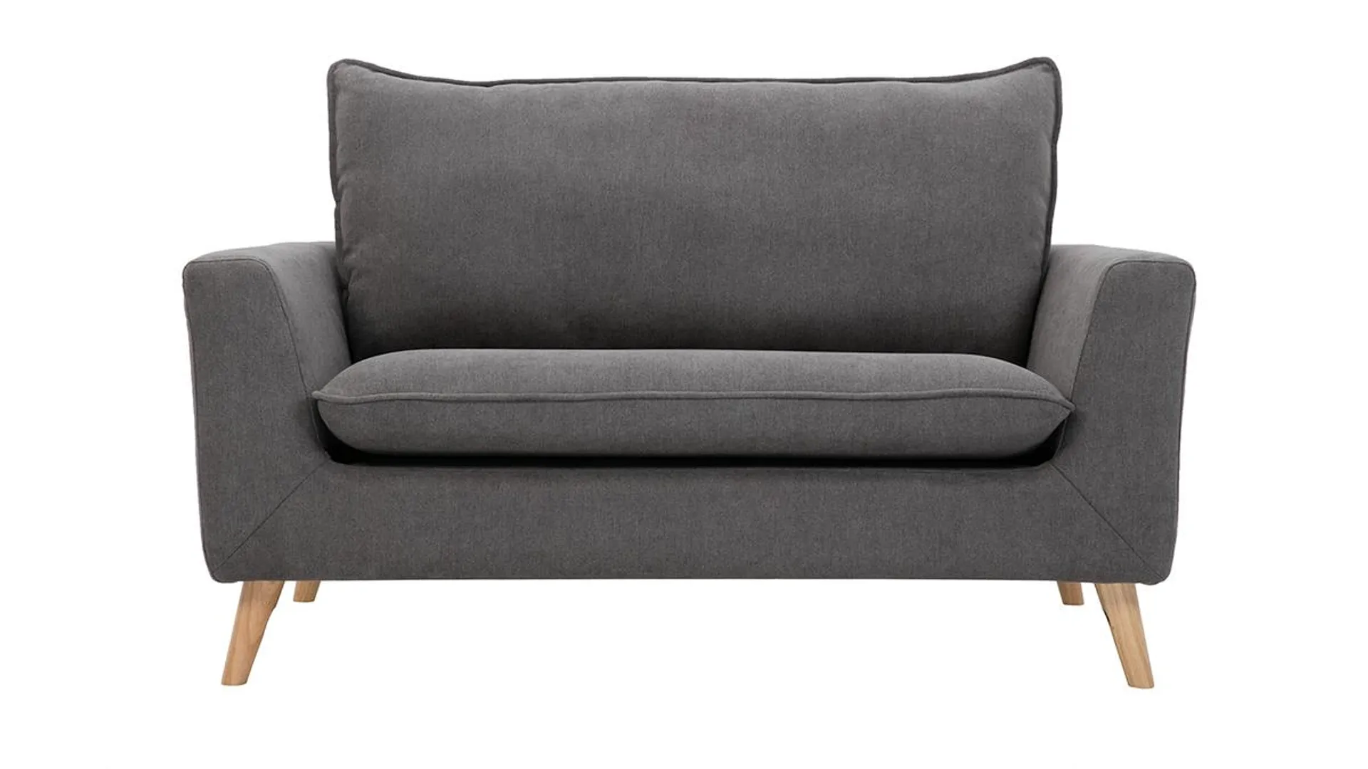 Canapé scandinave 2 places en tissu effet velours gris clair et bois clair JONAS