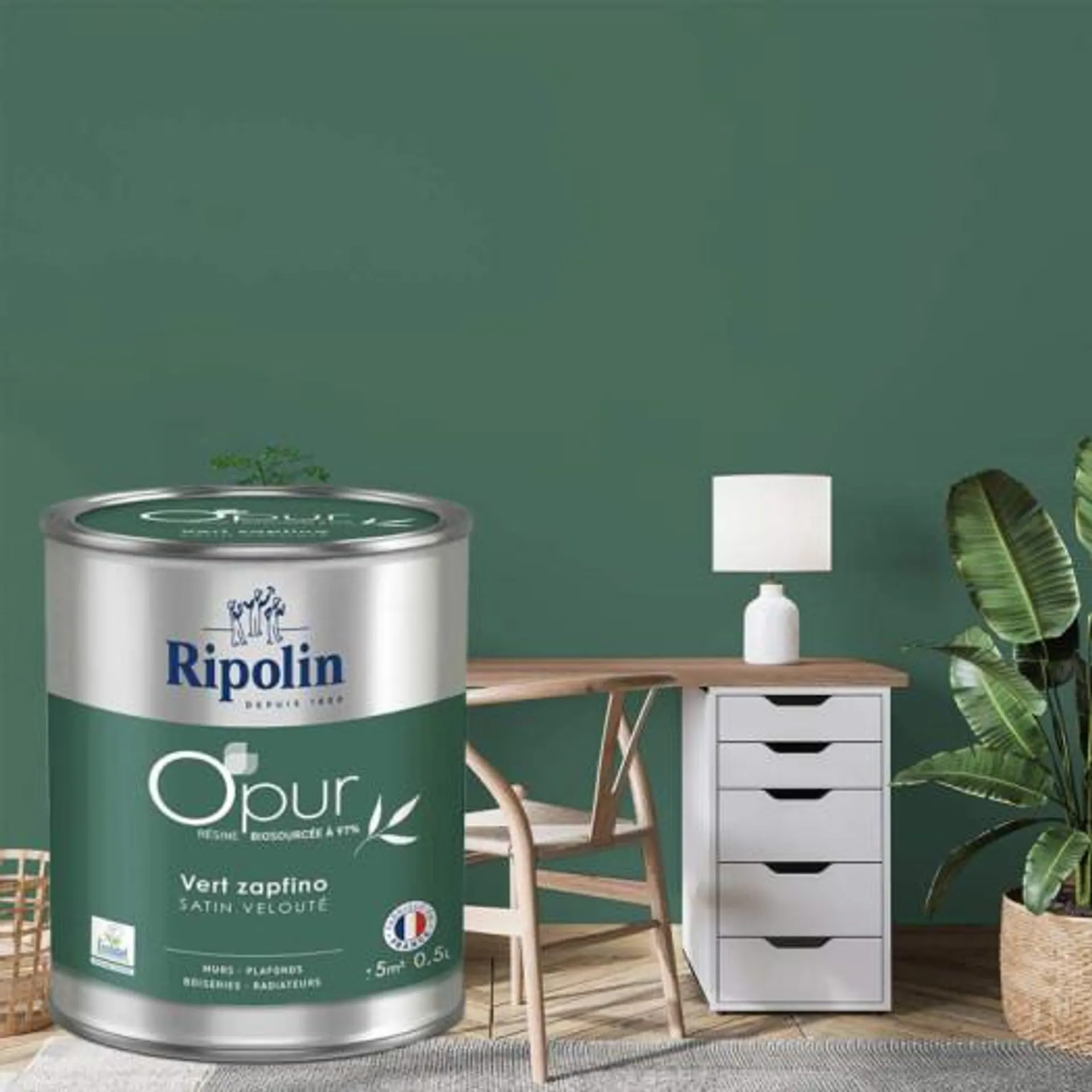 Peinture RIPOLIN Opur bio sourcée multi-supports vert zapfino satin 0.5L