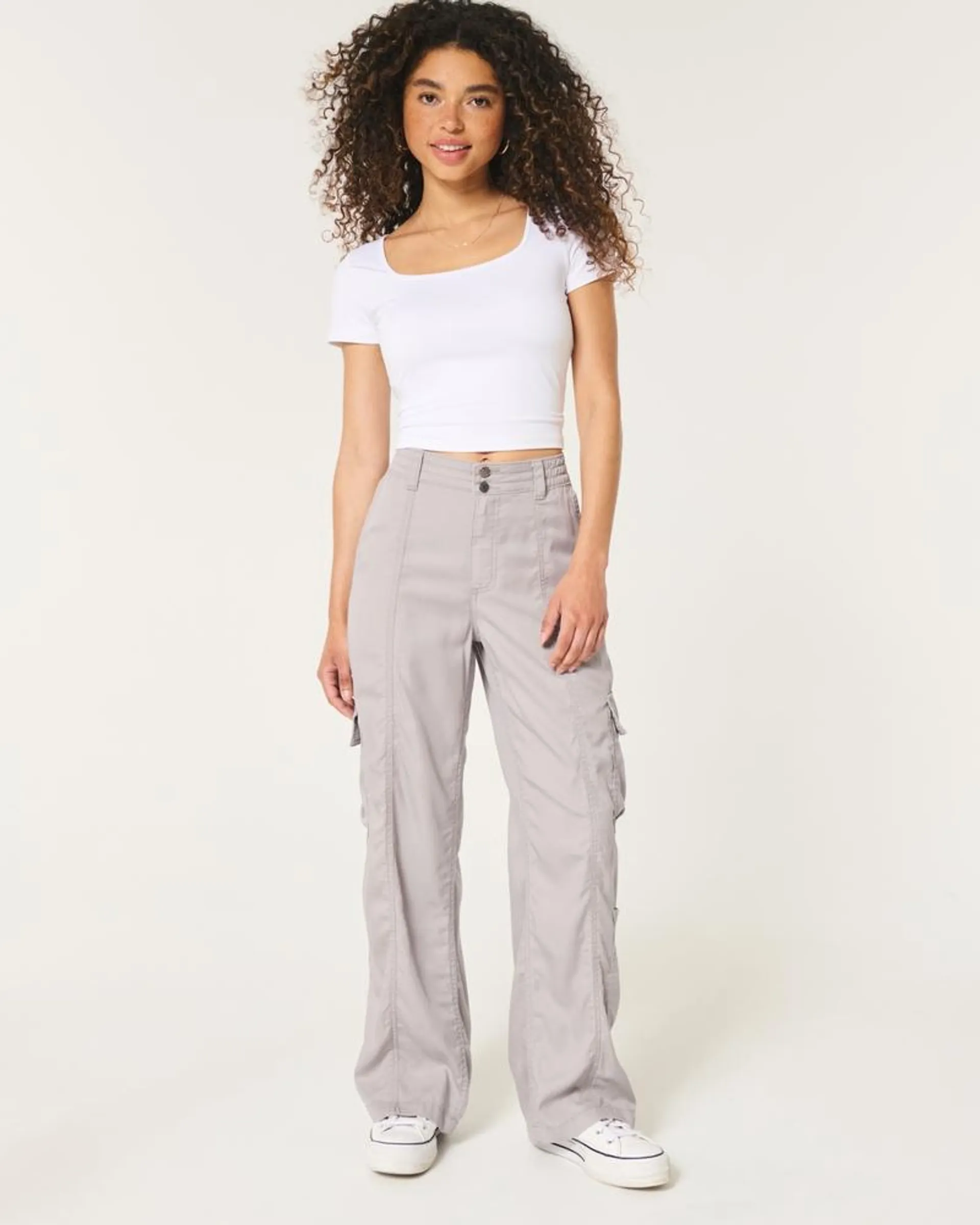 High-Rise Tencel Baggy Cargo Pants