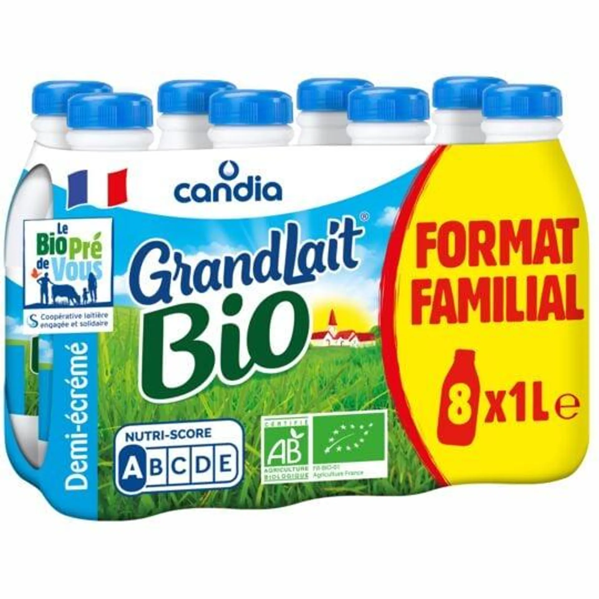 Lait demi-écrémé Bio Grandlait CANDIA