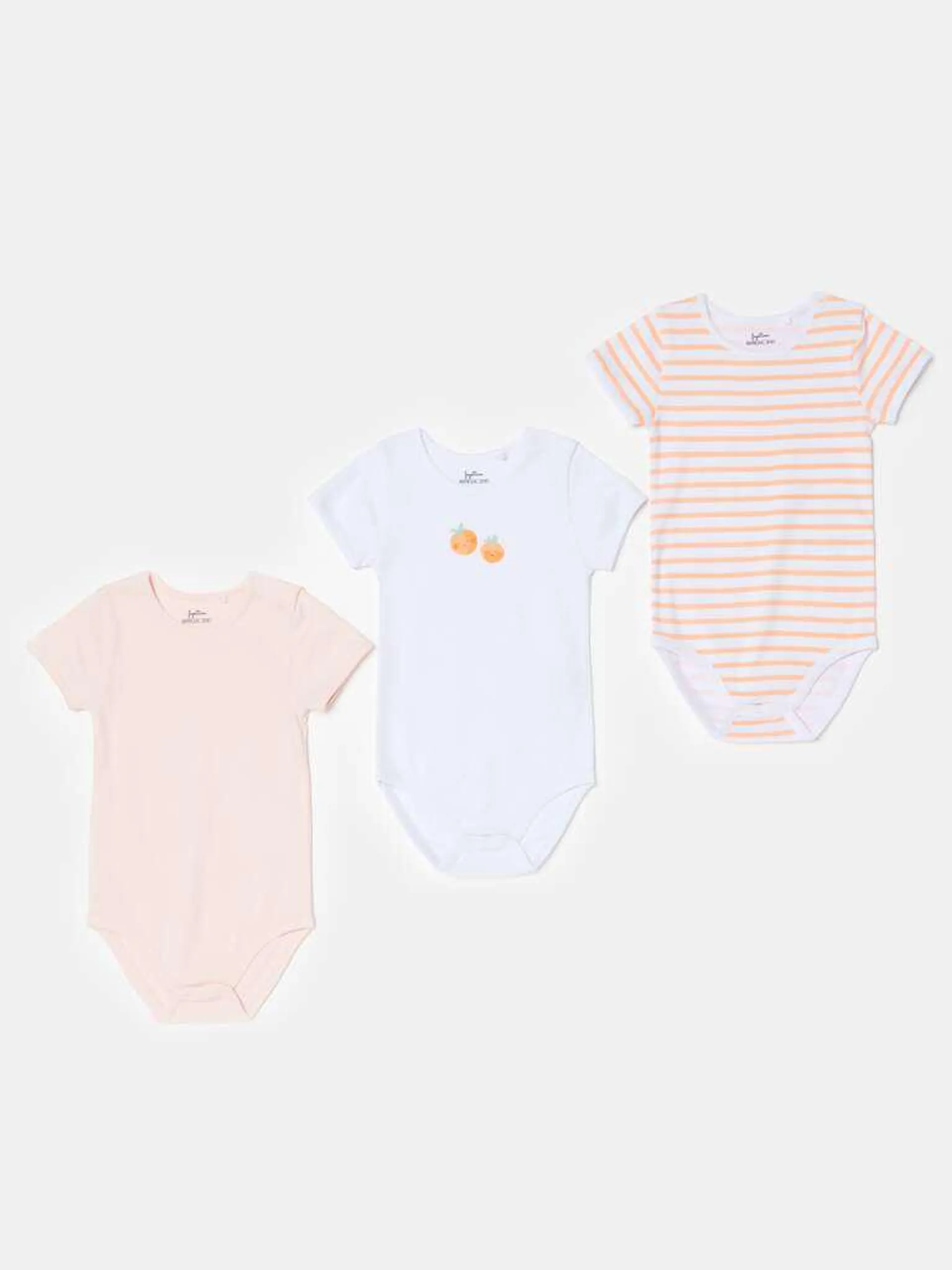 Three-pack short-sleeved bodysuits with print Blanc/orange