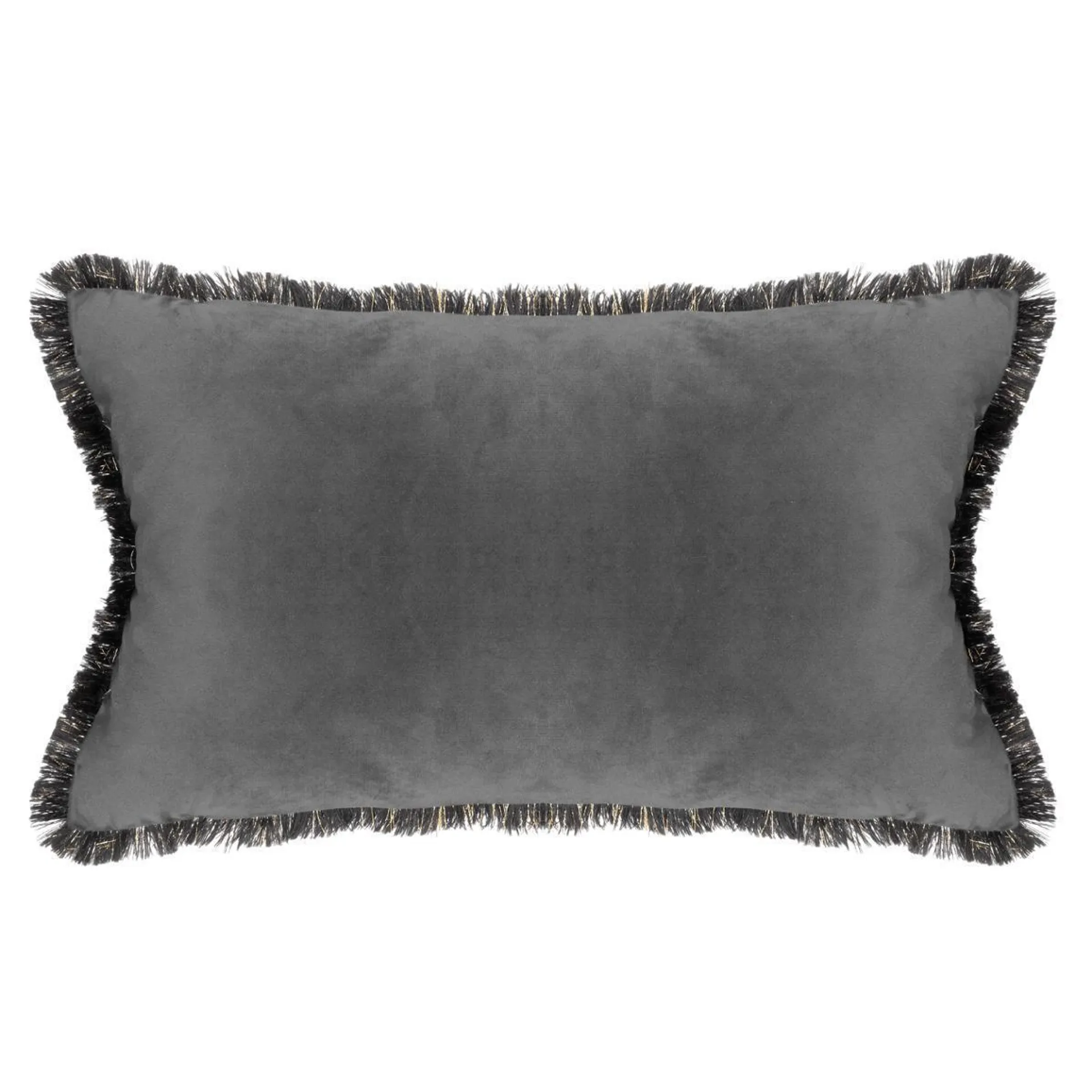 Coussin effet velours à frange Flow - 50 x 30 cm - Gris - ATMOSPHERA