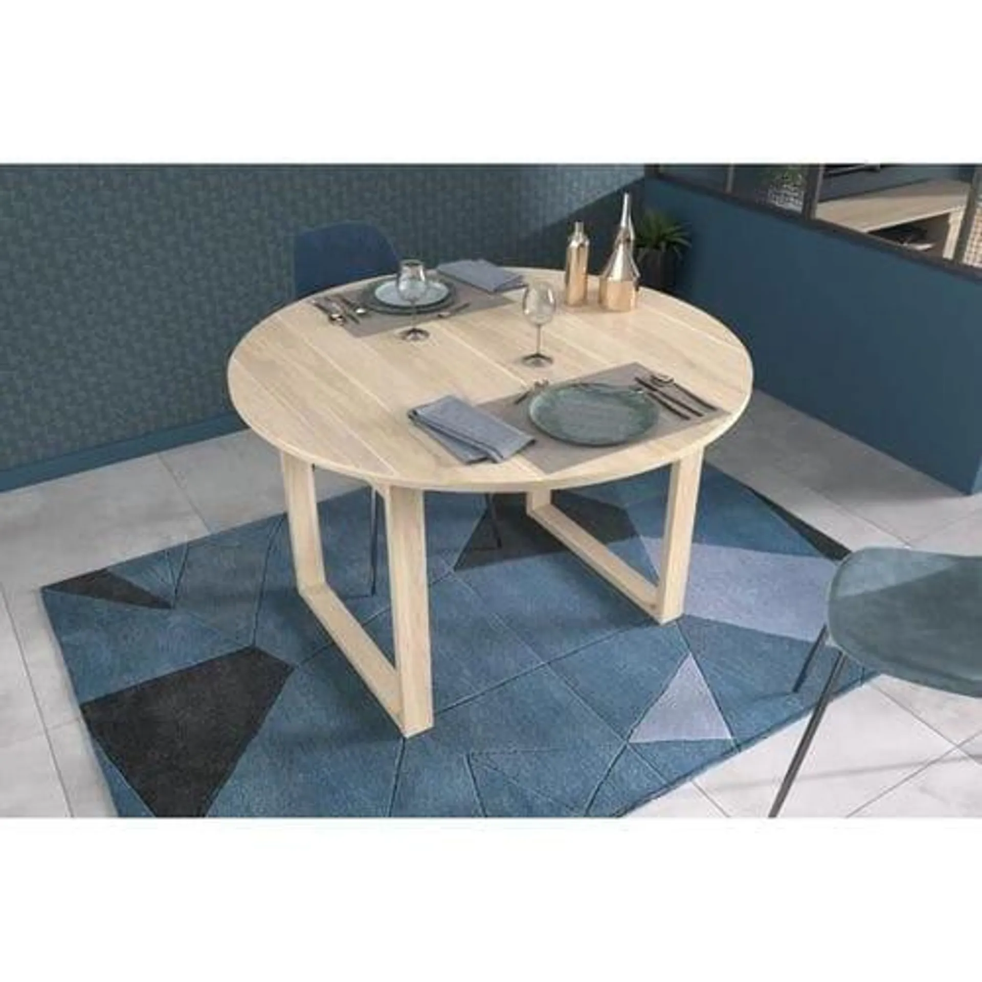 Table de séjour ronde L120/155cm extensible WENDY imitation chêne