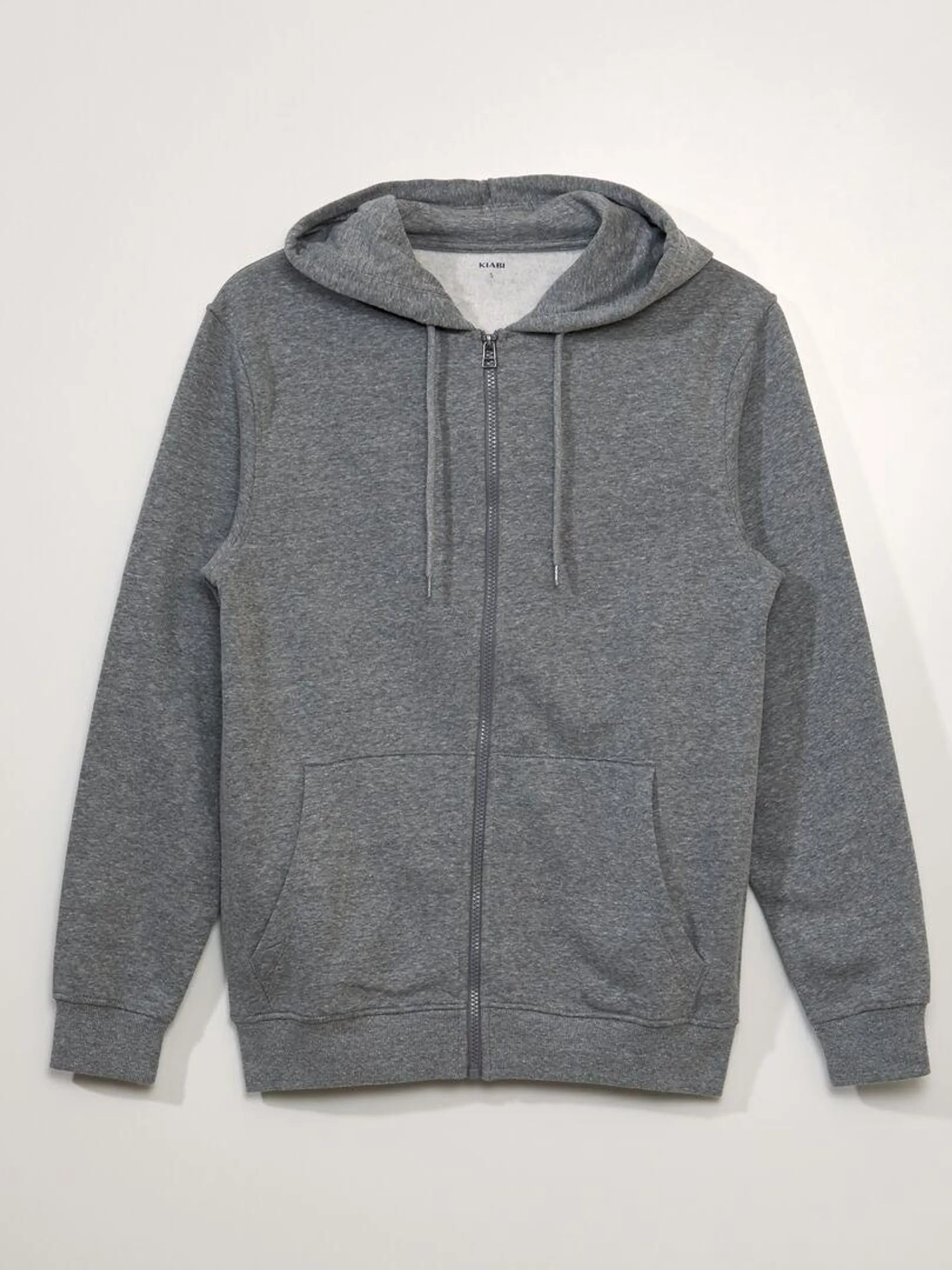 Sweat zippé à capuche en molleton uni - Gris