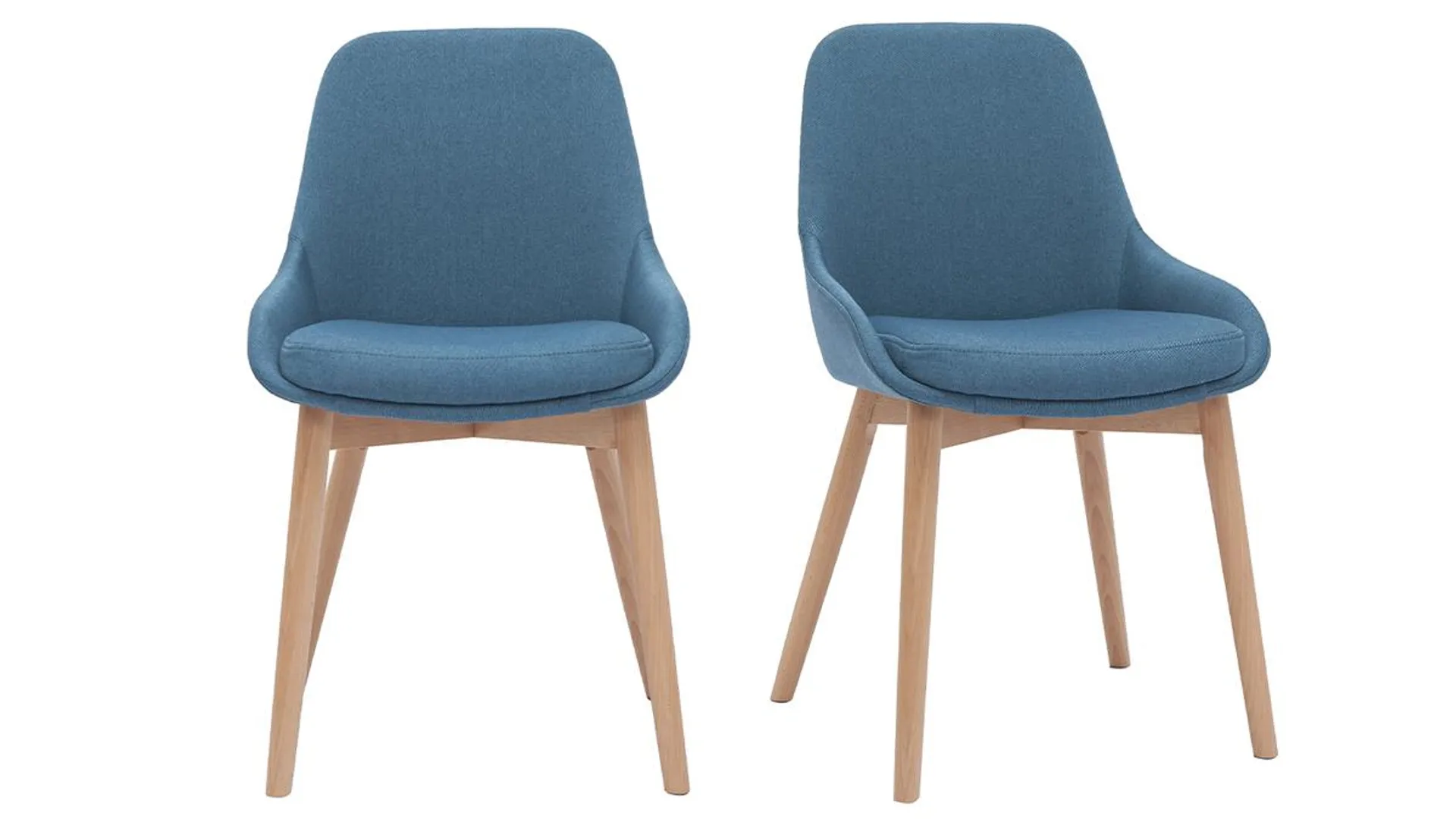 Chaises scandinaves en tissu bleu canard et bois clair massif (lot de 2) HOLO