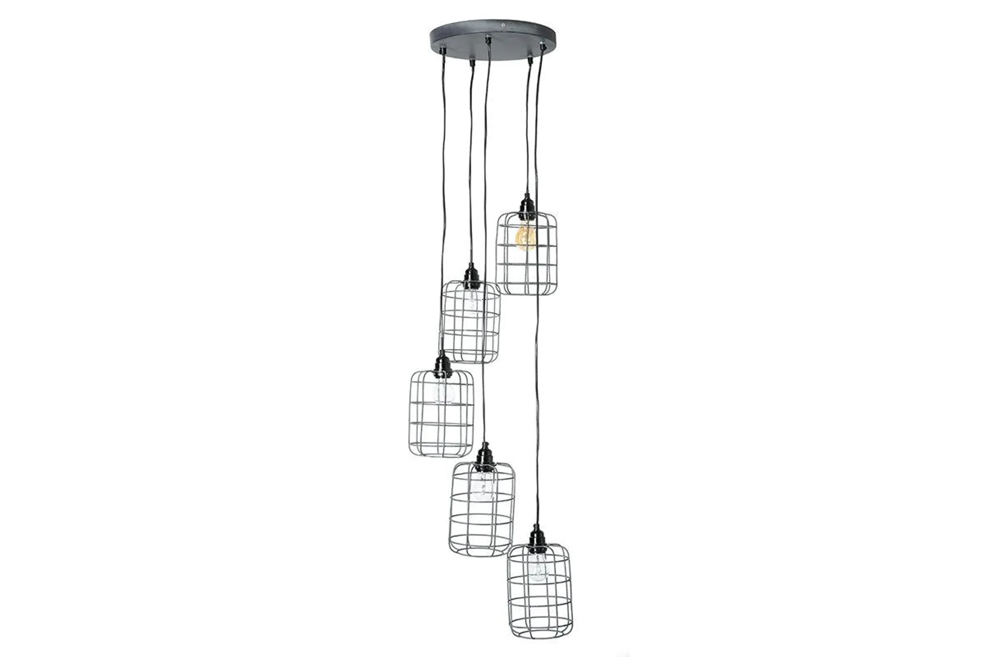 Suspension industrielle 5 lampes étagées en métal patiné effet vieilli L30 cm LOFT