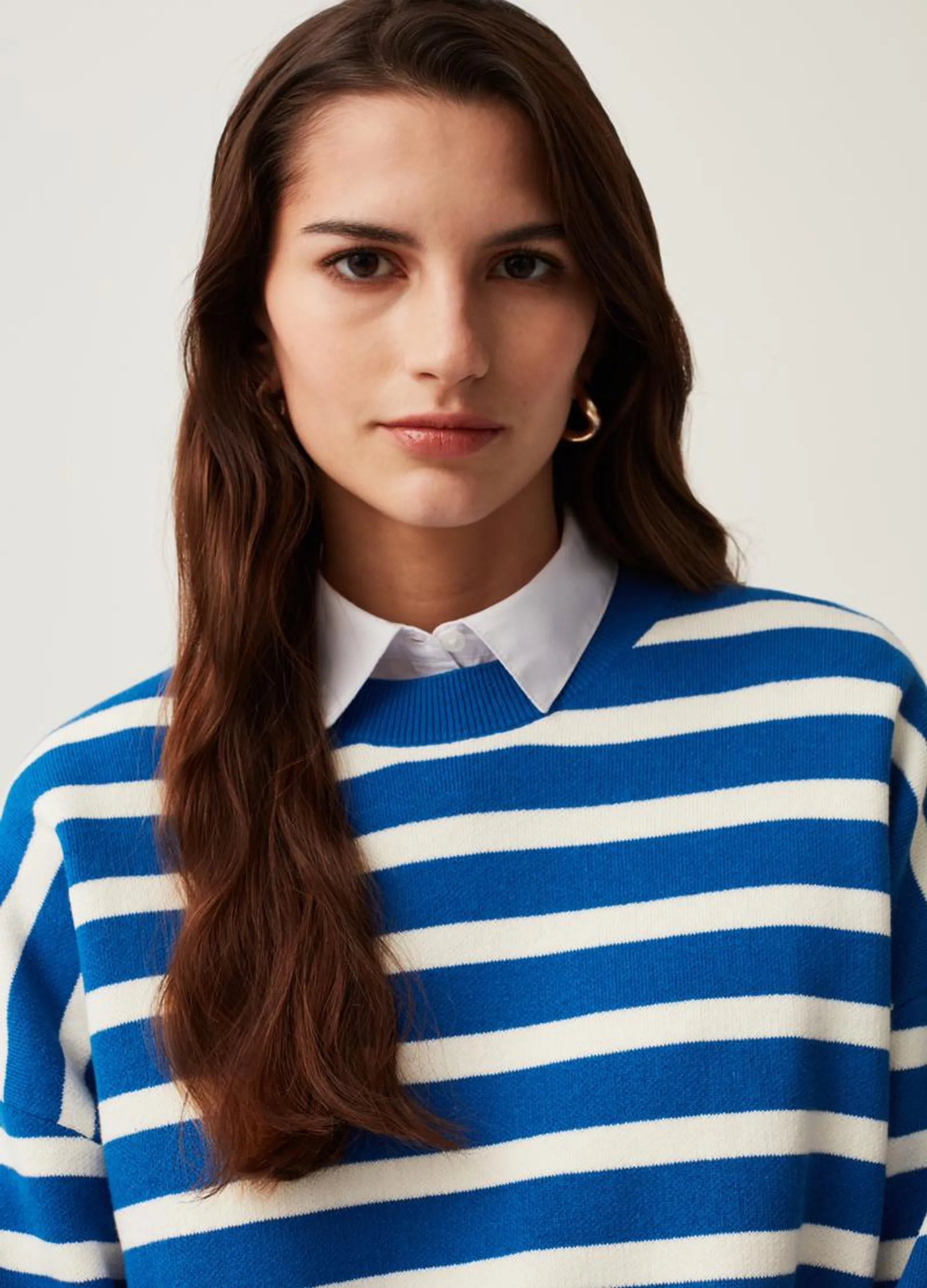 Oversized striped cotton pullover
