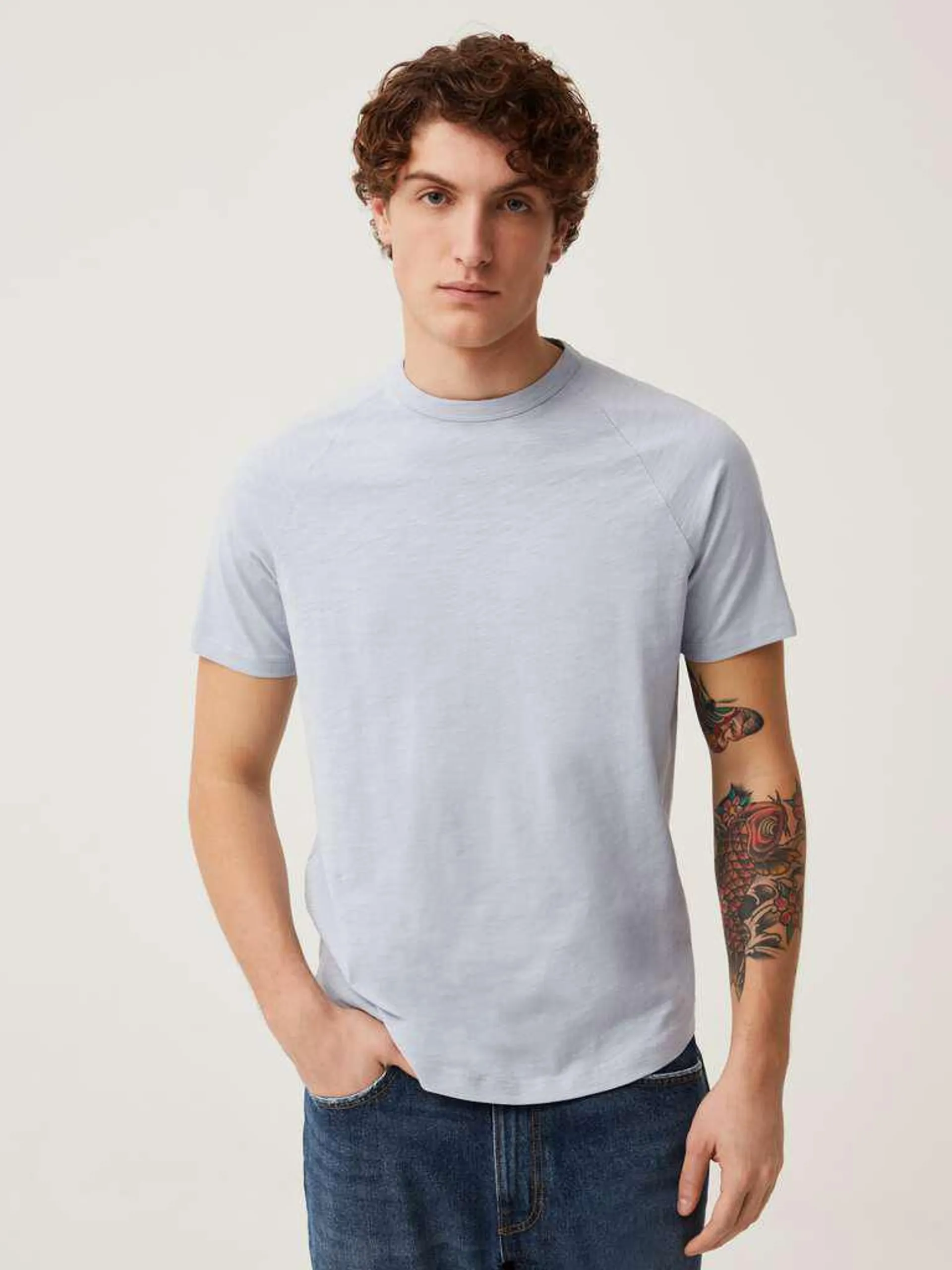 T-shirt in slub jersey con maniche raglan Bleu clair