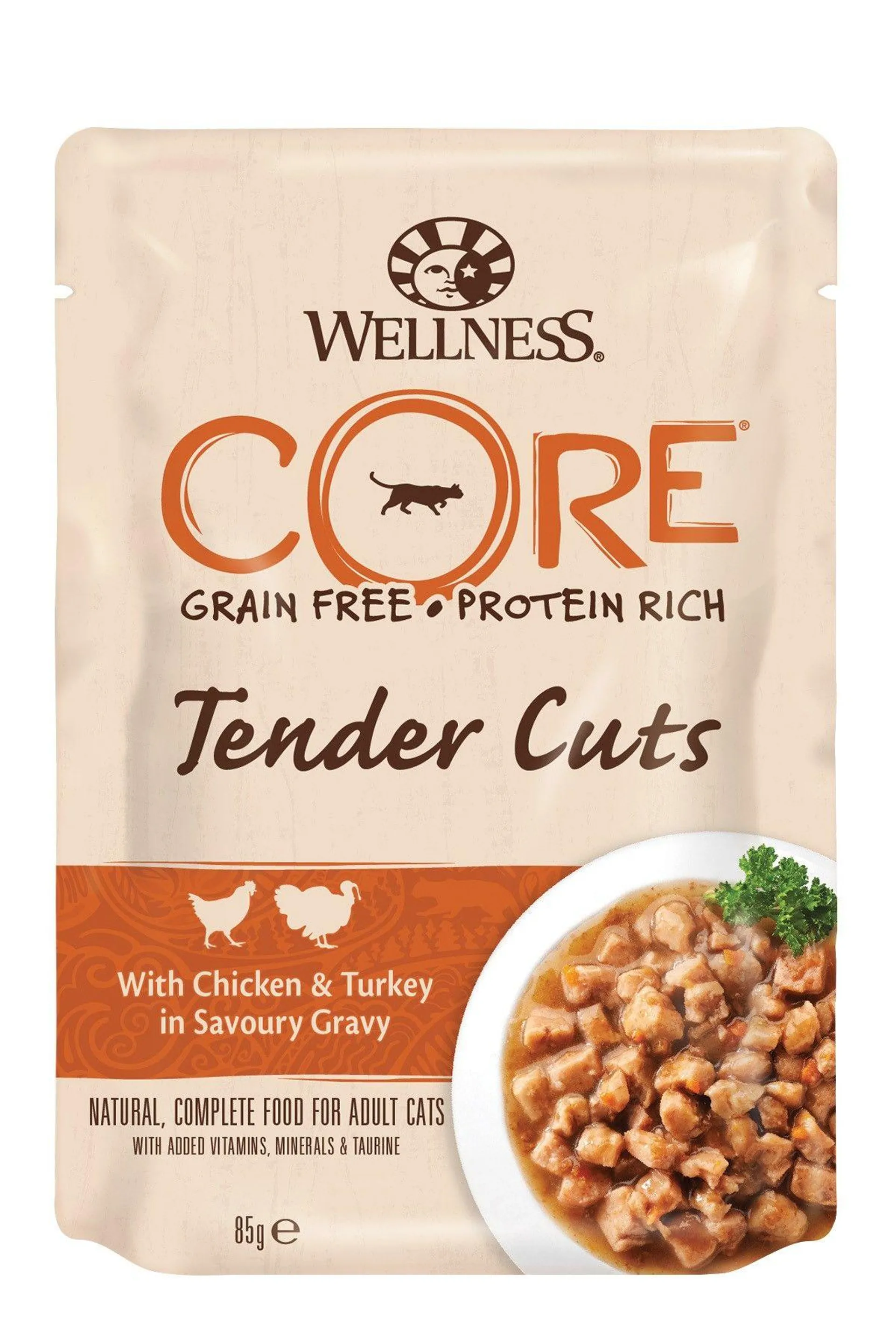 Wellness core grain free tender cuts poulet & dinde 85g pour chat