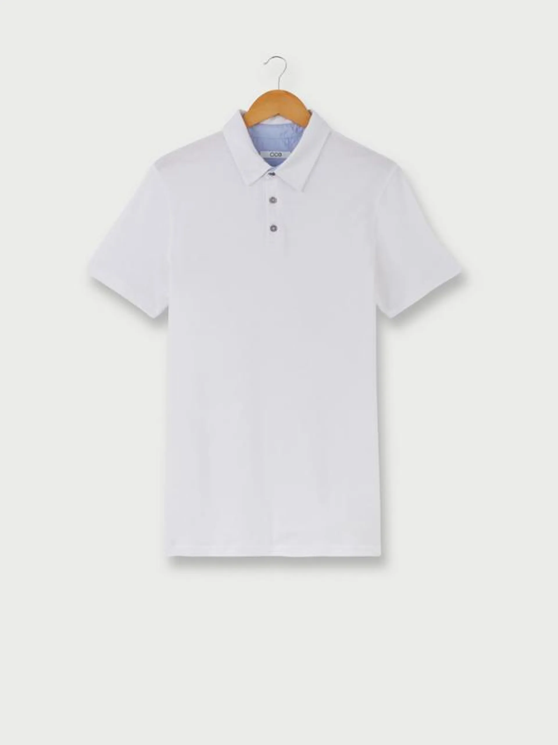 Polo En Jersey Jacquard Uni 100% Coton - Blanc