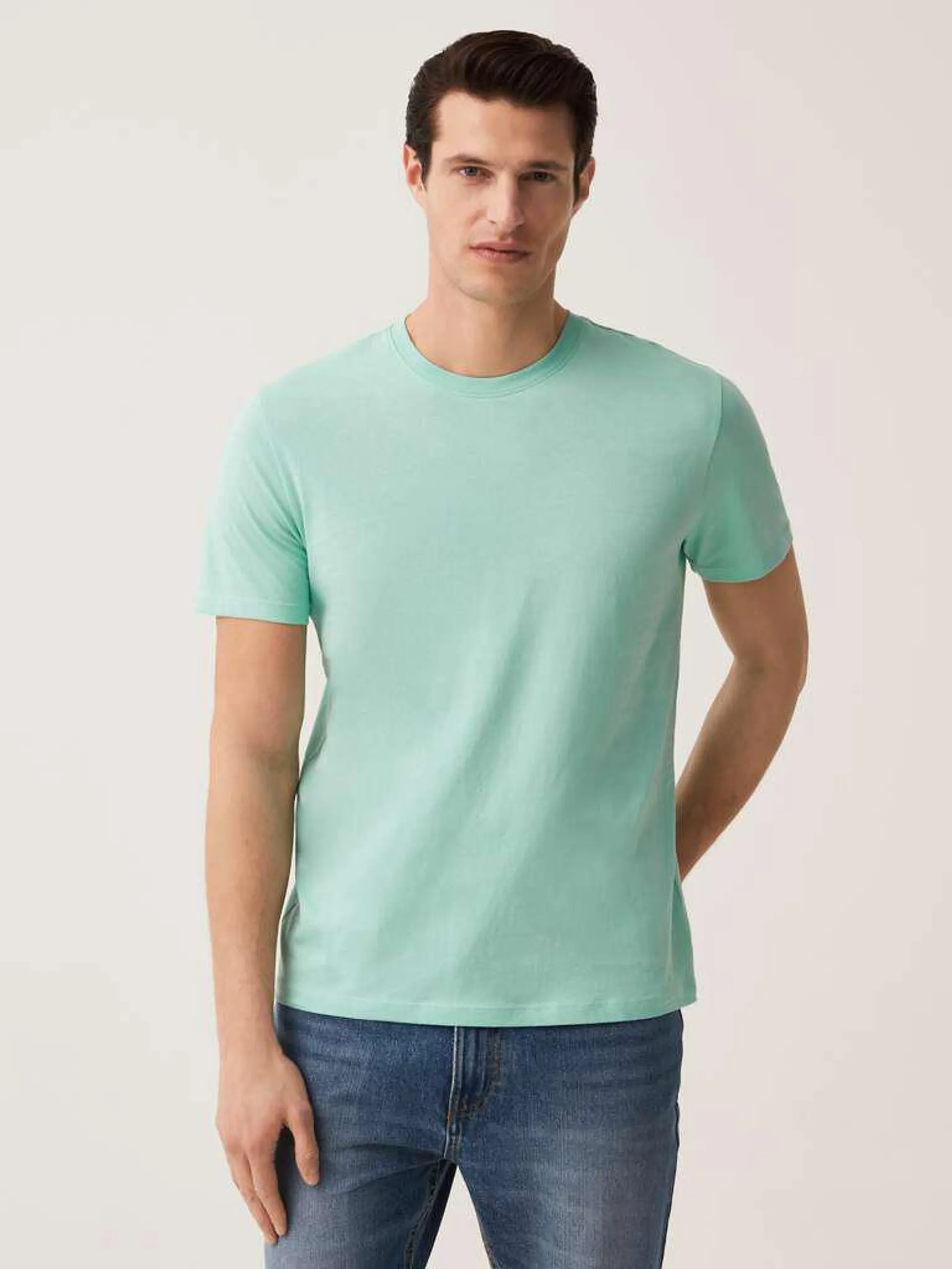 Aquamarine Blue Organic cotton T-shirt with round neck