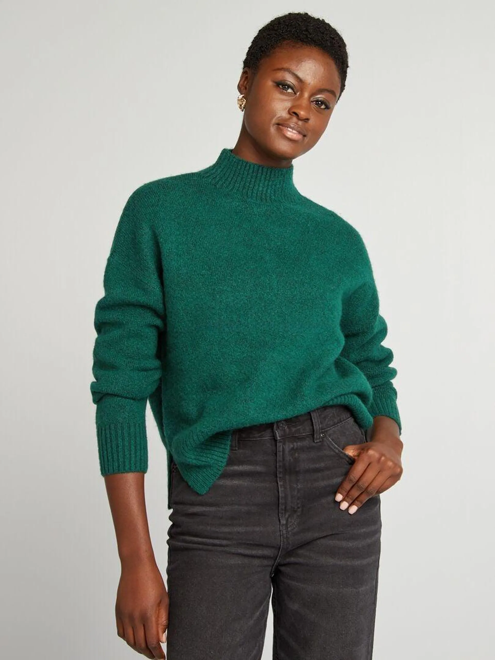 Pull col montant en maille douce - Vert