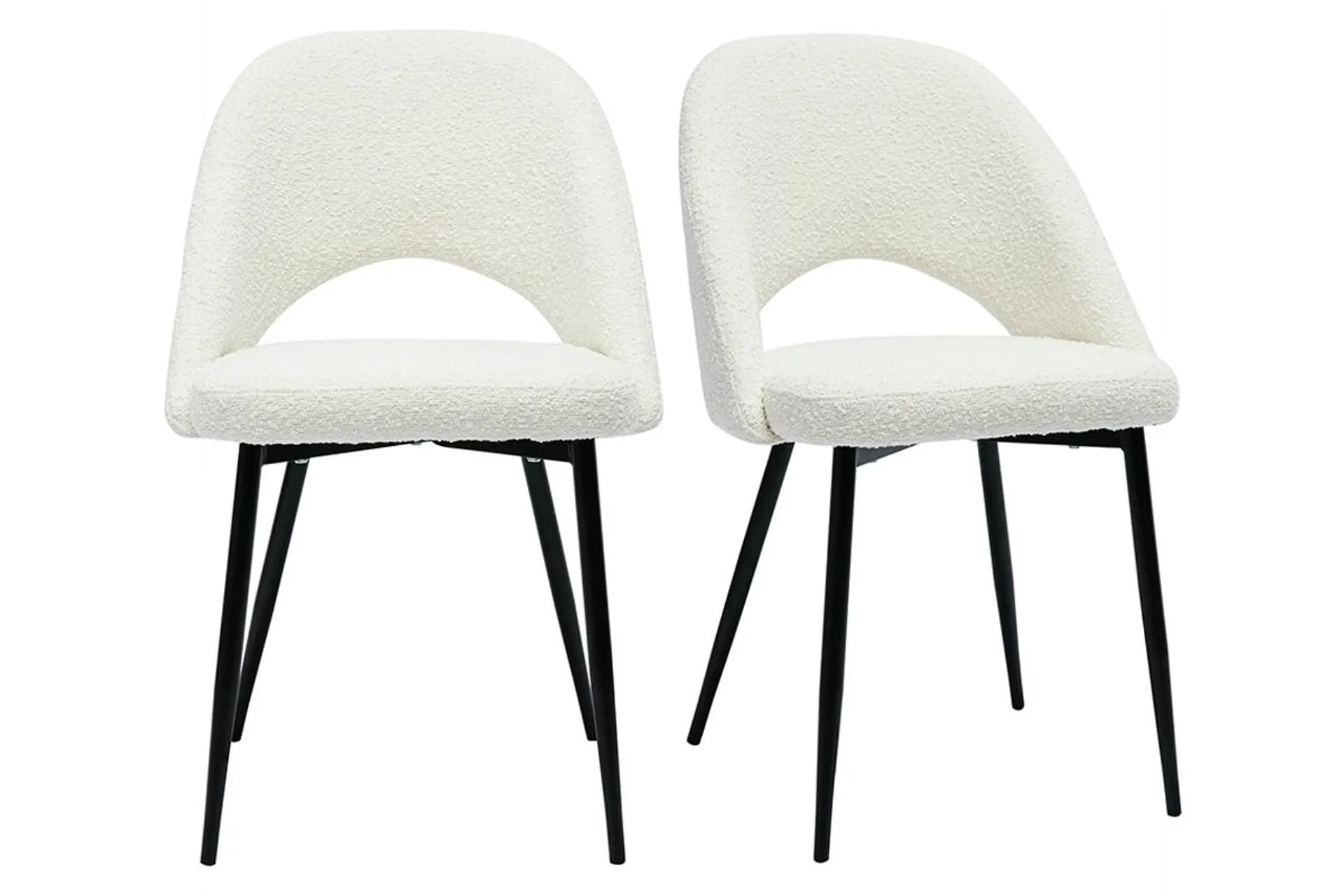 Chaises design en tissu effet laine bouclée blanc et métal noir (lot de 2) COSETTE