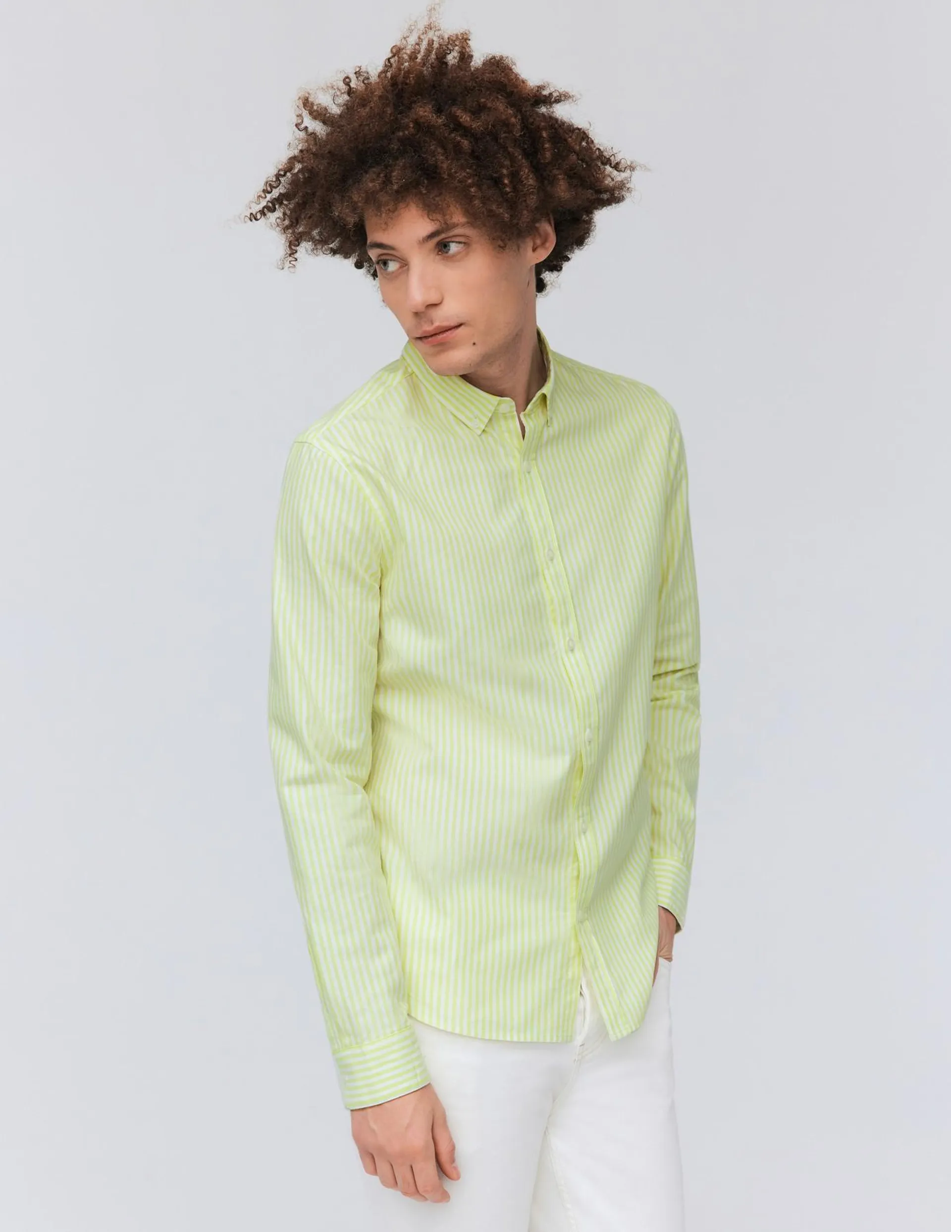 Chemise rayée droite - Vert clair