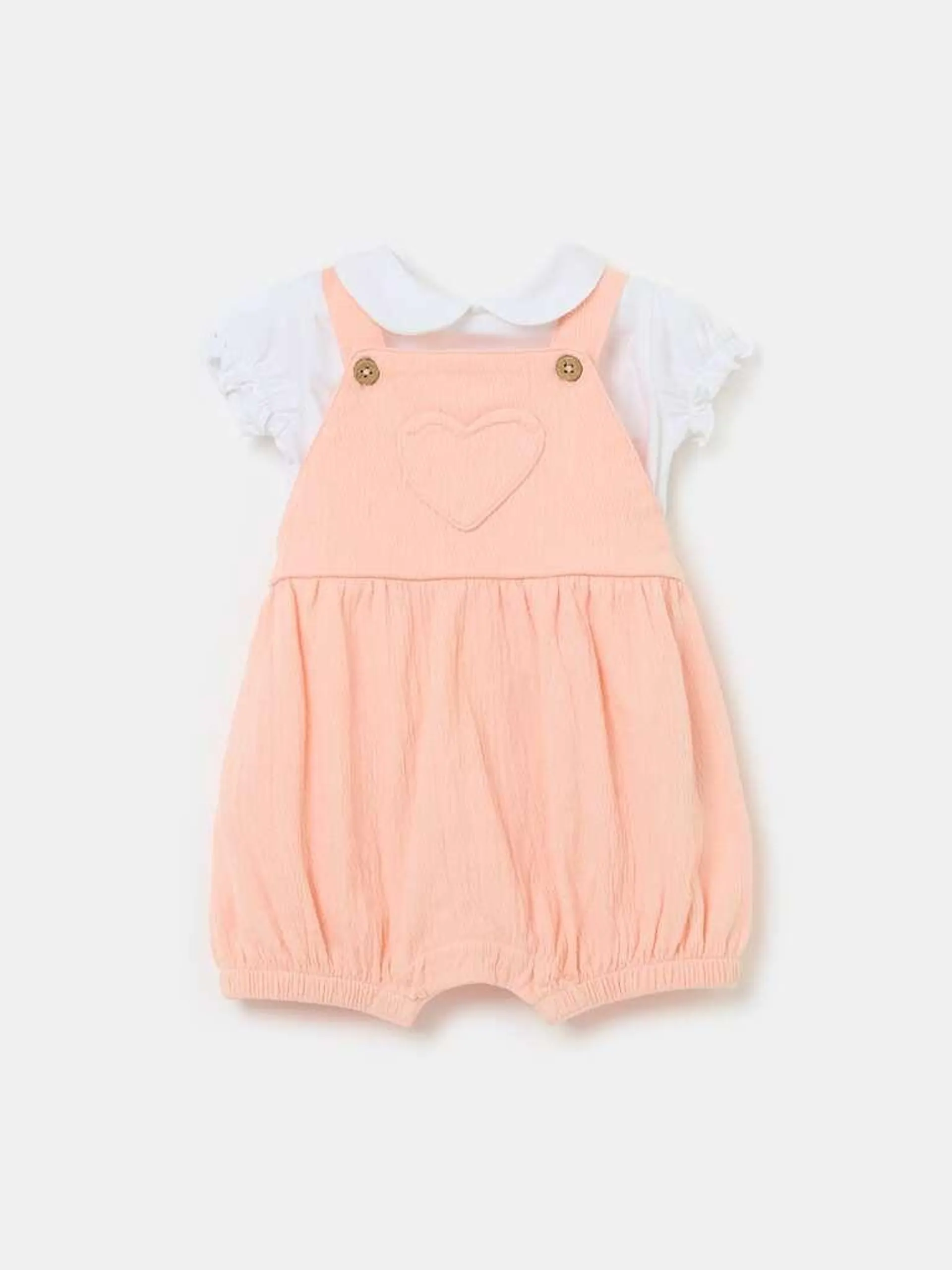 T-shirt and romper suit set in organic cotton Blanc/orange