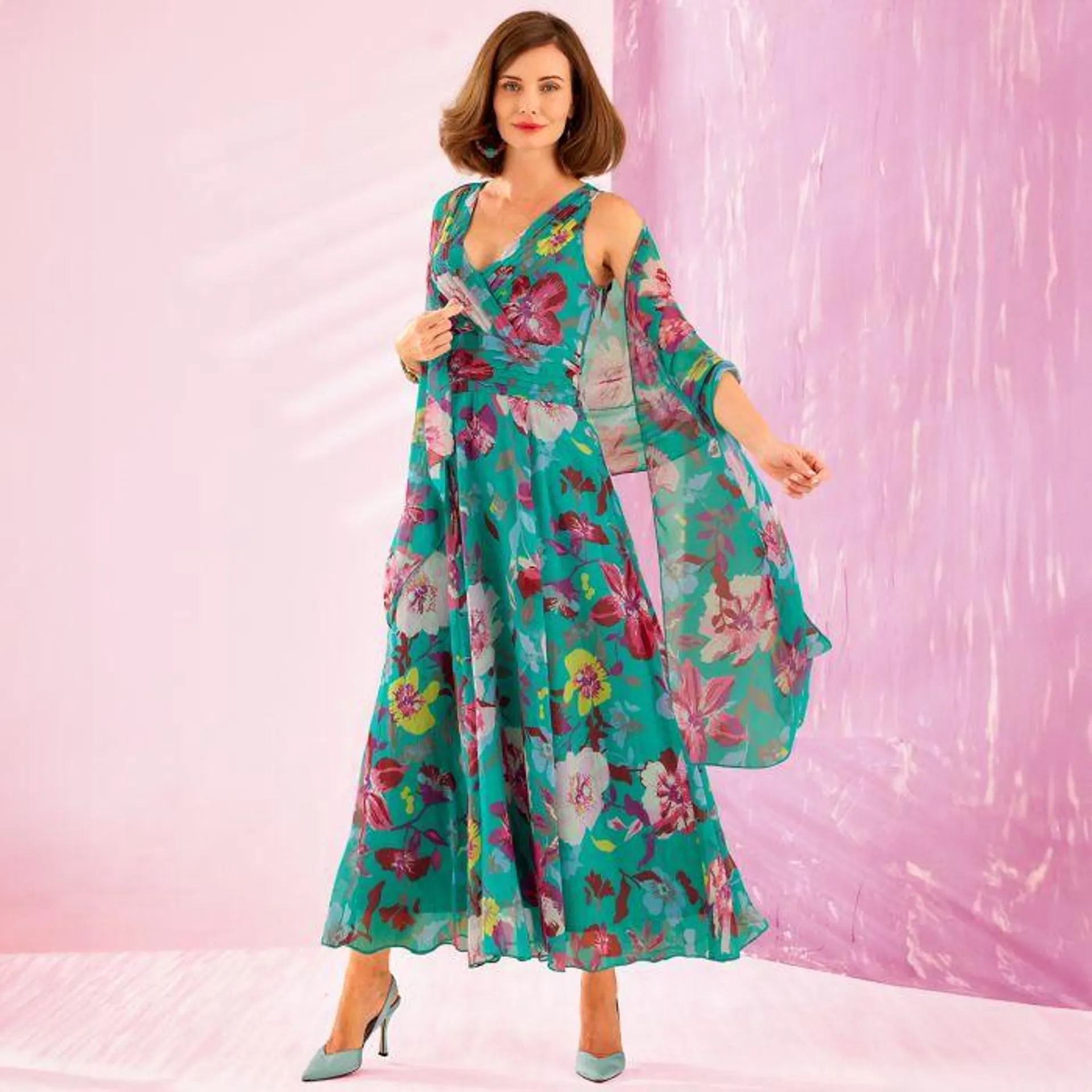 Robe longue en voile imprimé