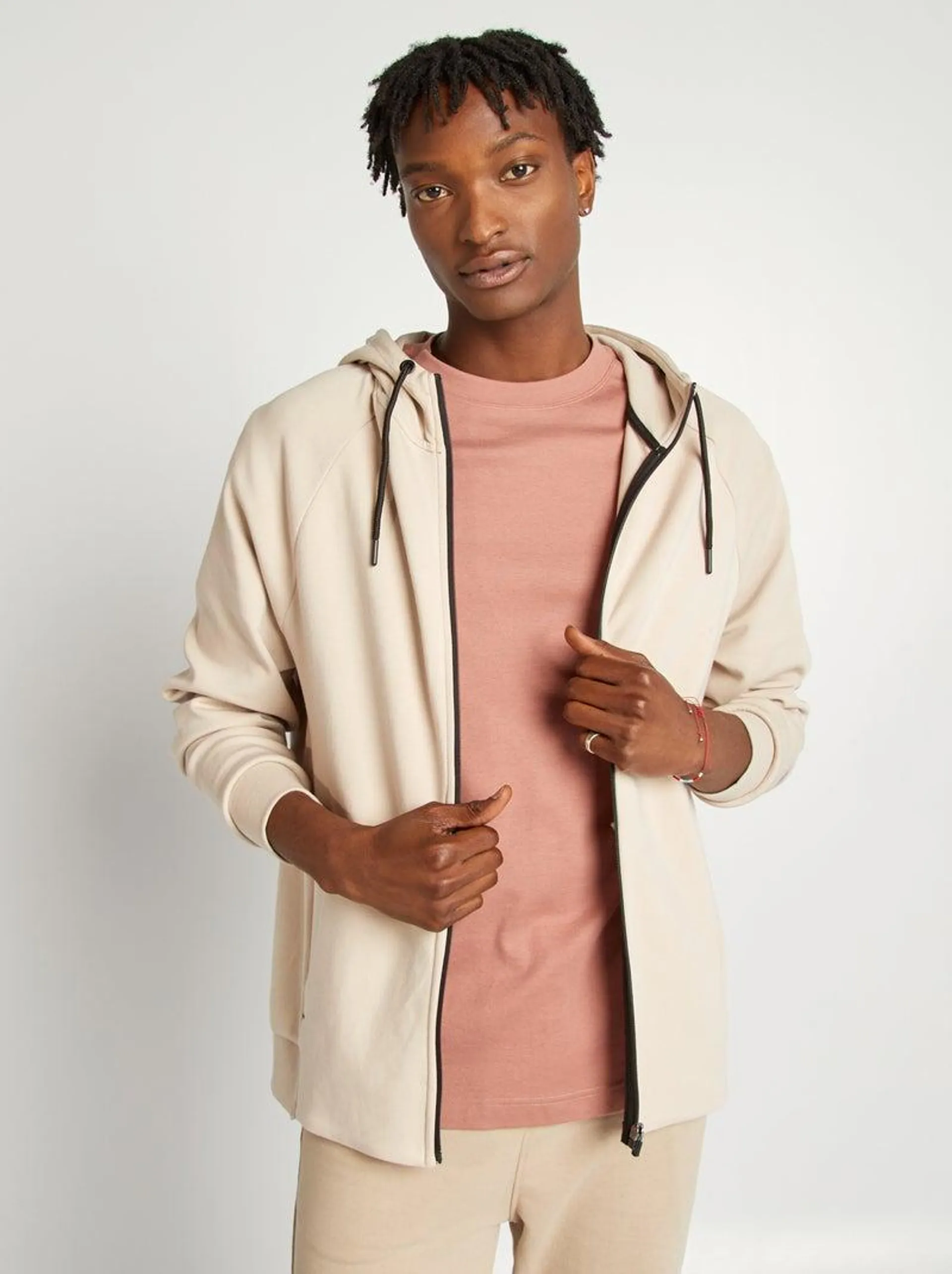 Sweat à capuche zippé en néoprène - Beige