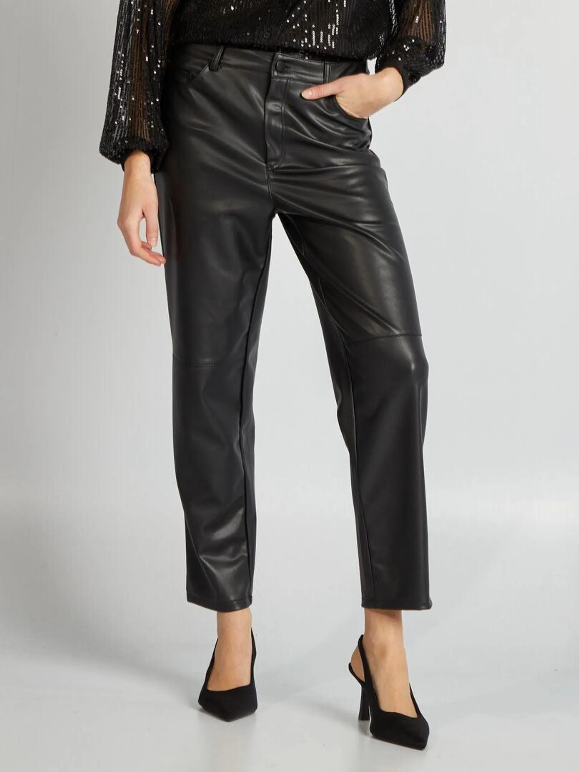 Pantalon droit en simili - noir