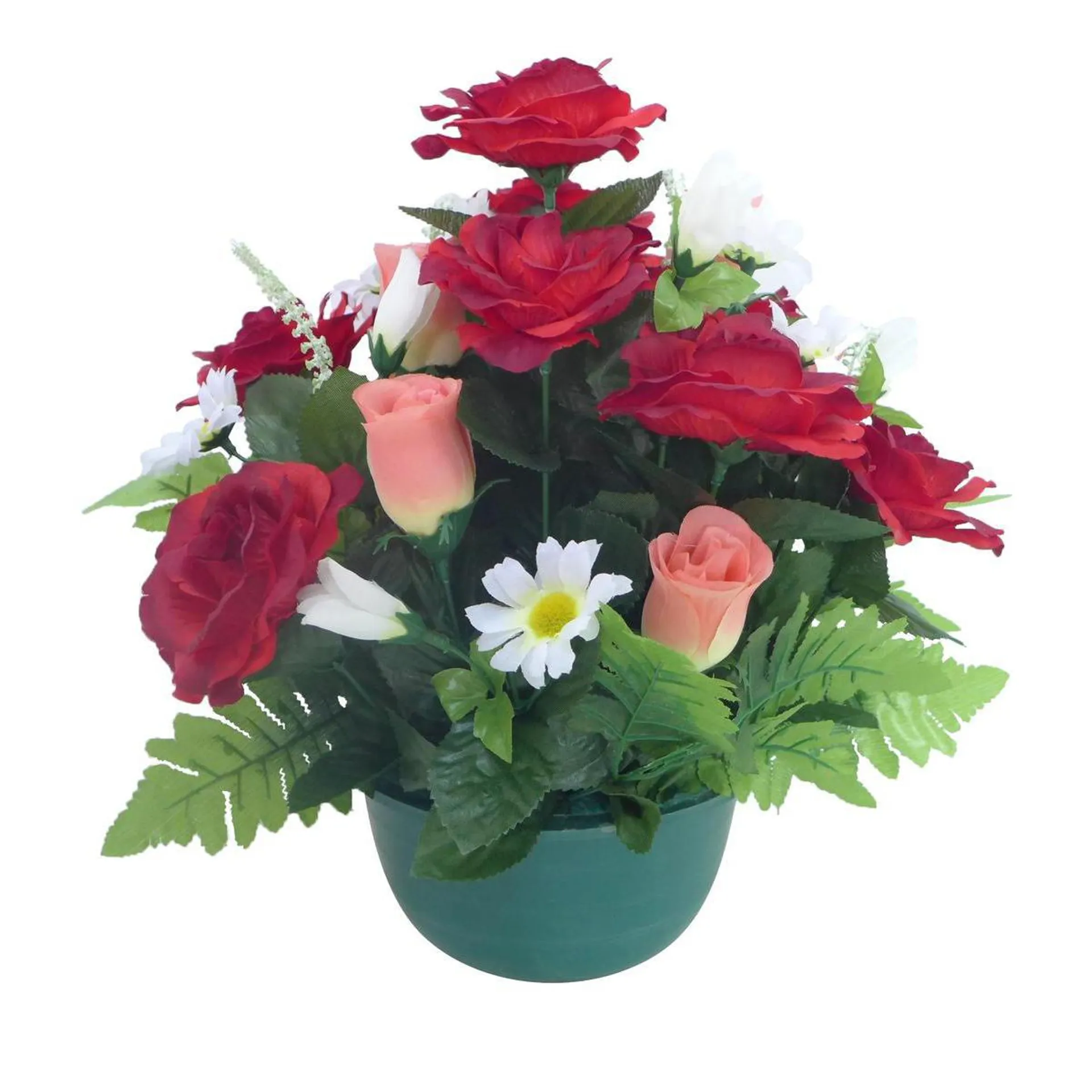 Composition roses et boutons roses - Plastique, Polyester - Diam 18,5 x 36 cm - Rouge Rose