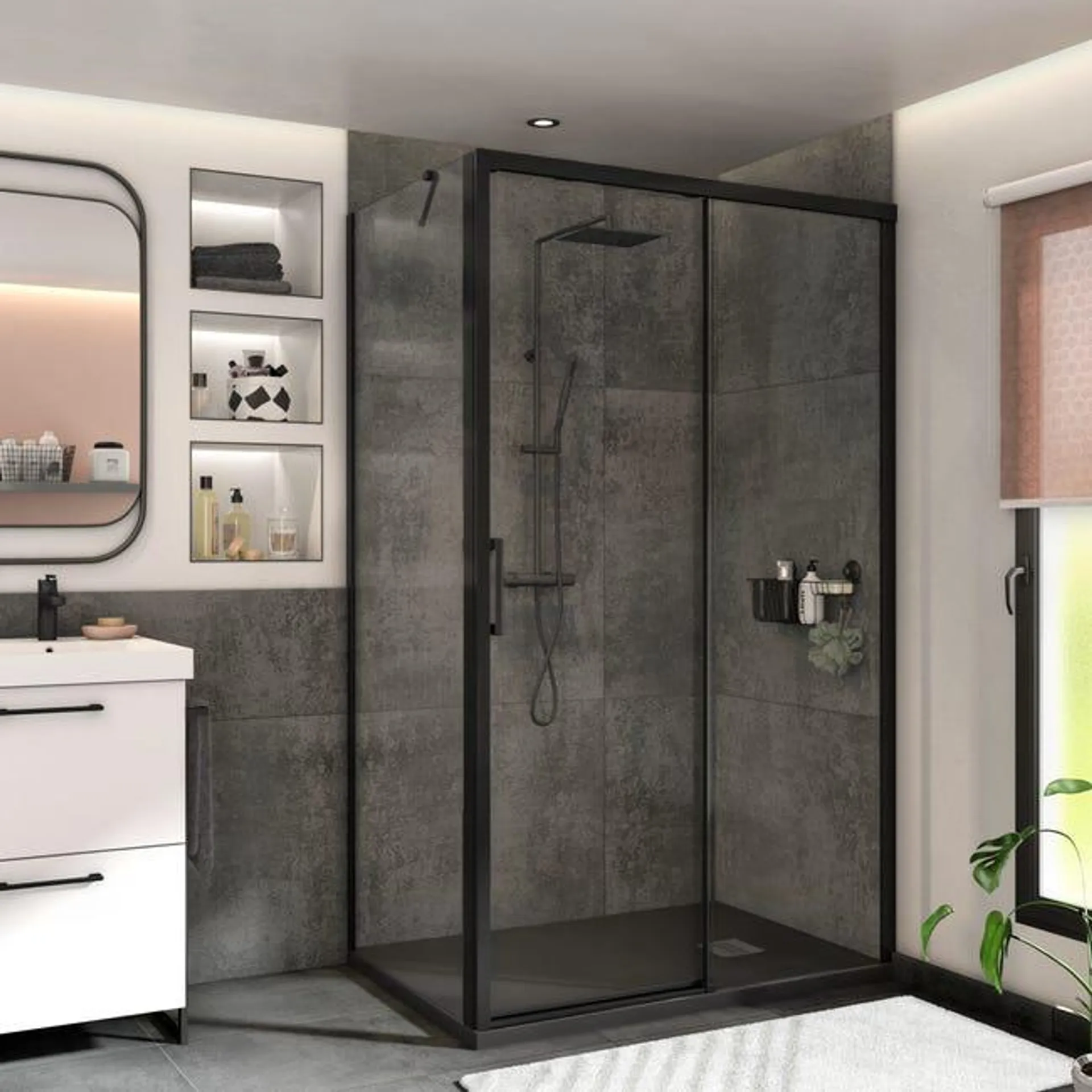 Porte de douche coulissante transparent, noir 120 cm, Remix Voir les détails du produit