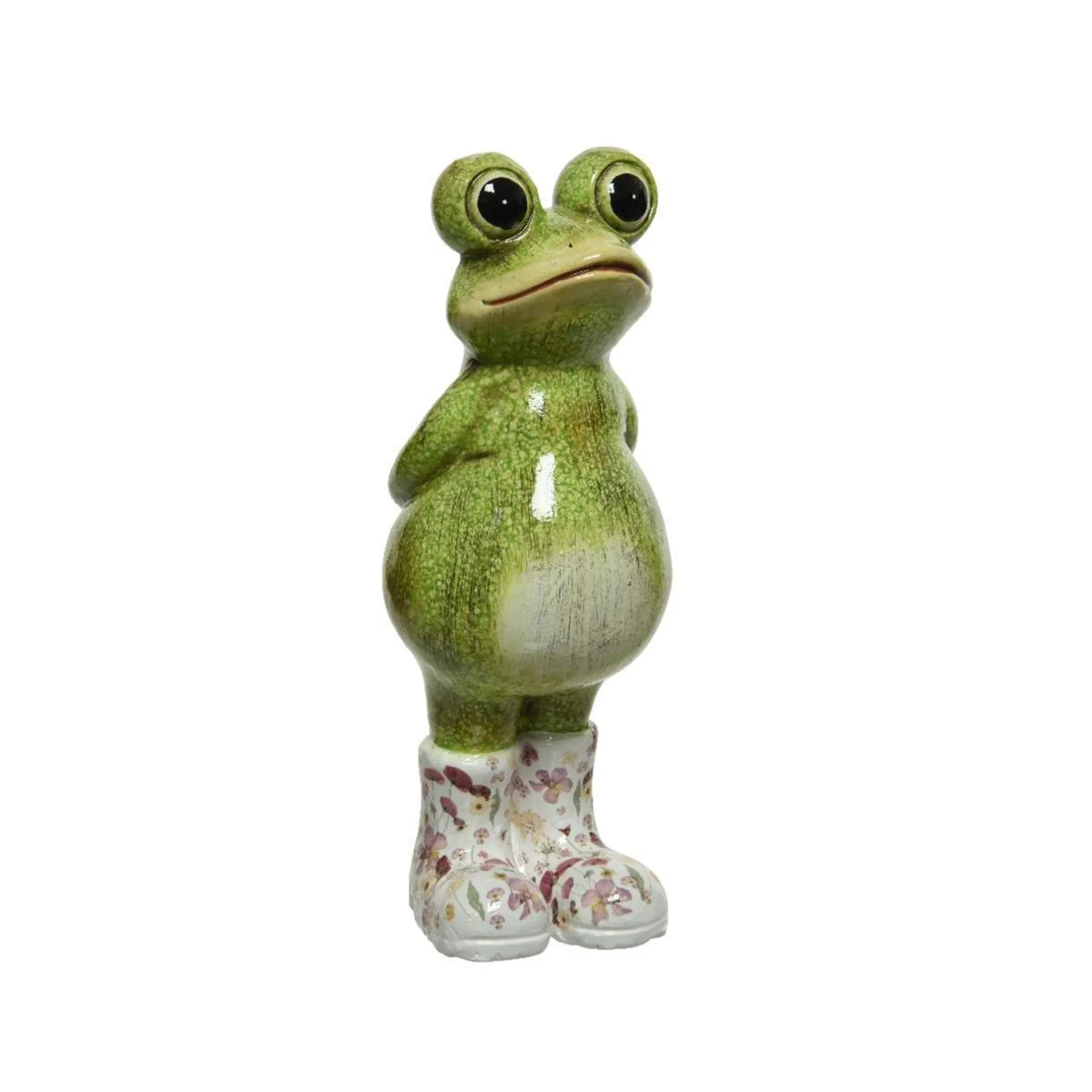 Grenouille déco en terre cuite peinte - L 24.5 x H 11 x l 8.6 cm - Vert