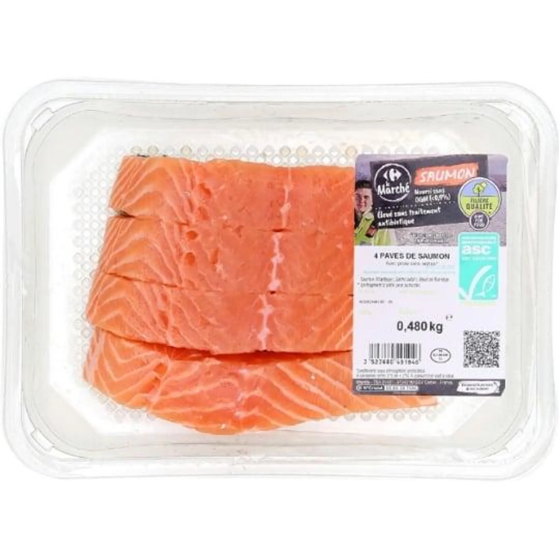 Pavés de saumon avec peau sans arêtes ASC FILIERE QUALITE CARREFOUR