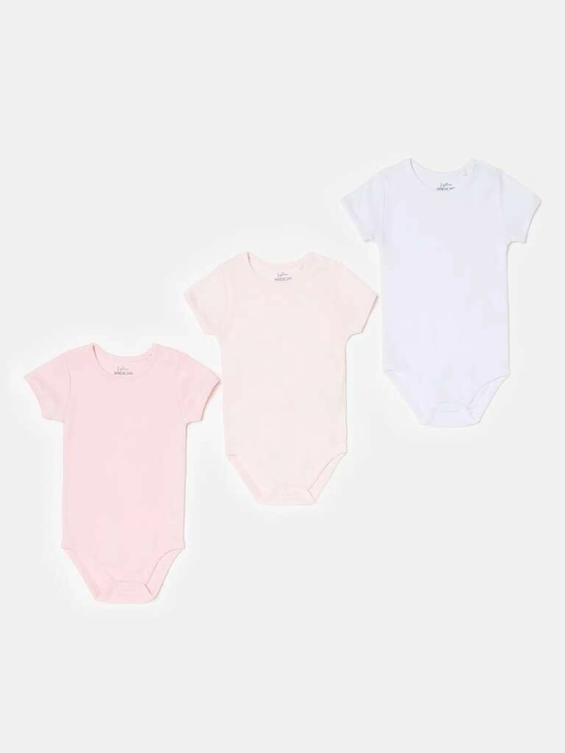 Three-pack organic cotton bodysuits with short sleeves Blanc/rose