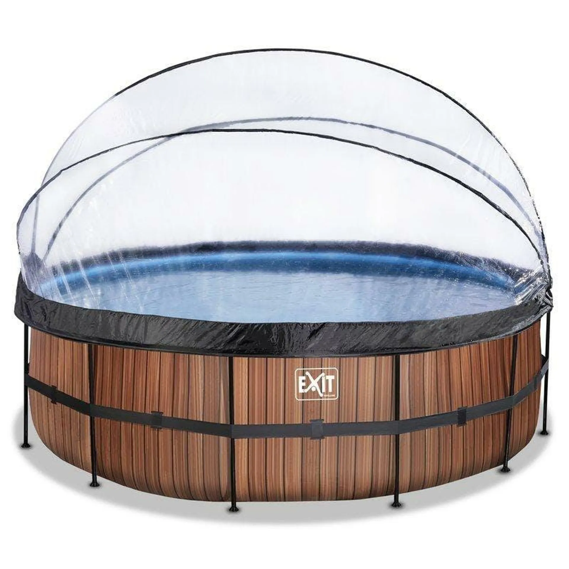 Piscine Exit Wood ø450x122cm Avec Pompe Filtrante à Sable Et Dôme Et Pompe à Chaleur - Marron