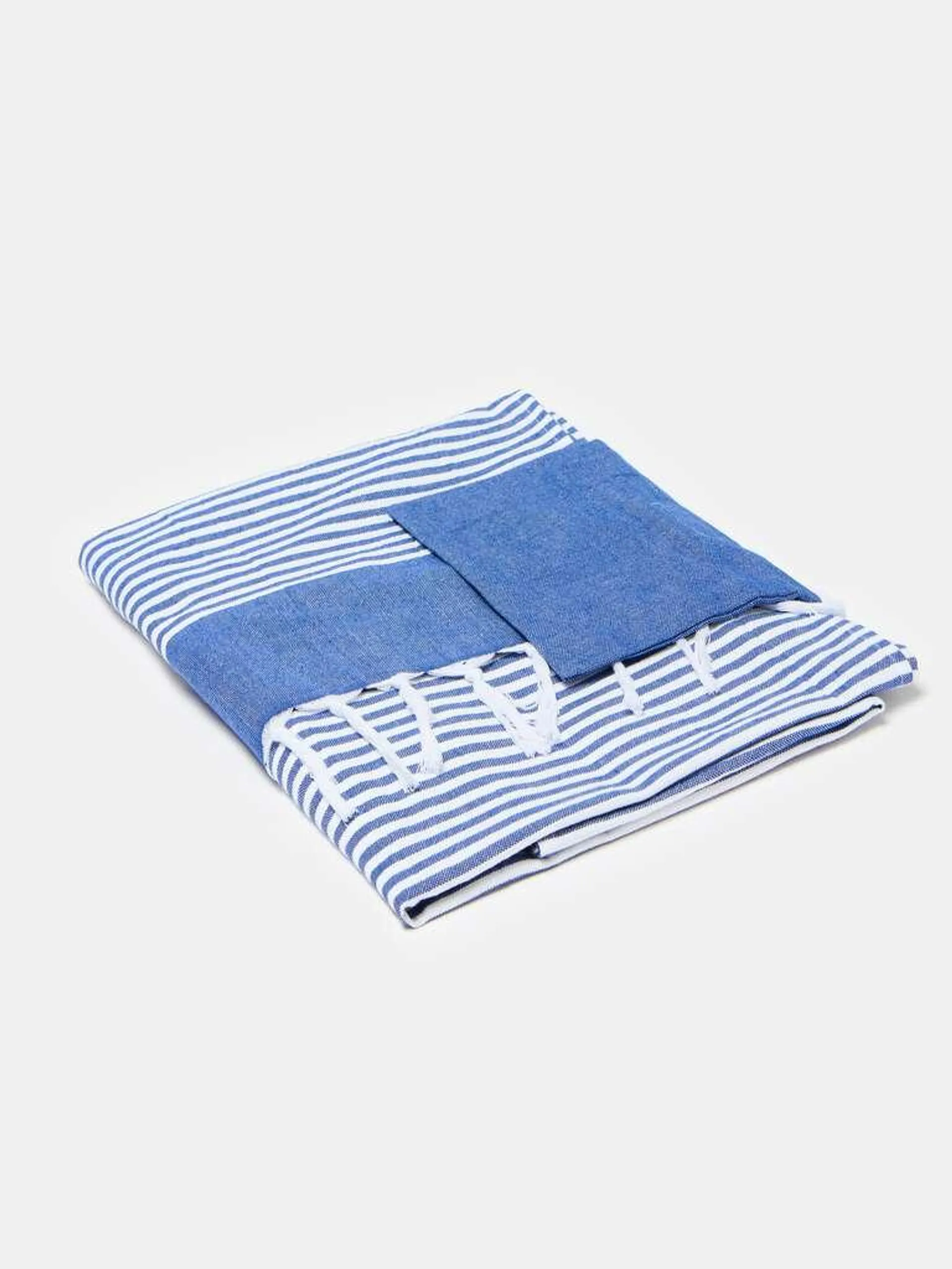 White/Blue Striped beach towel with small pocket