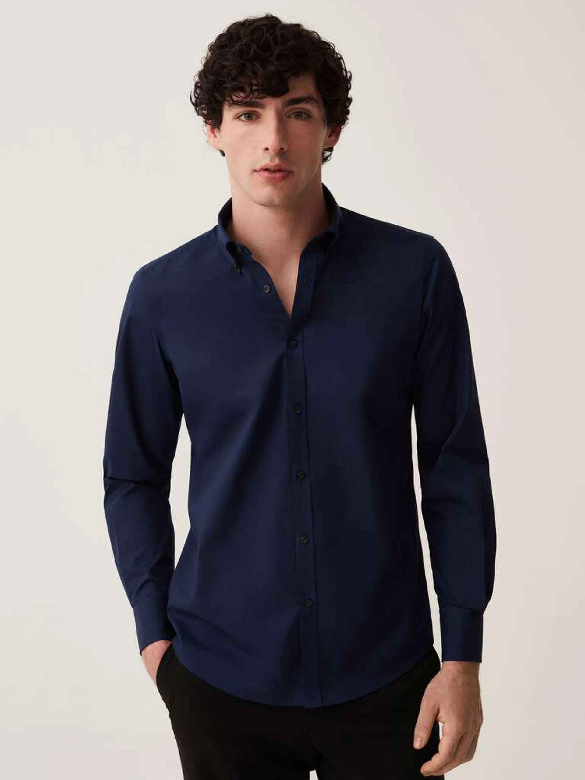 Ocean Blue Slim-fit easy-iron cotton shirt