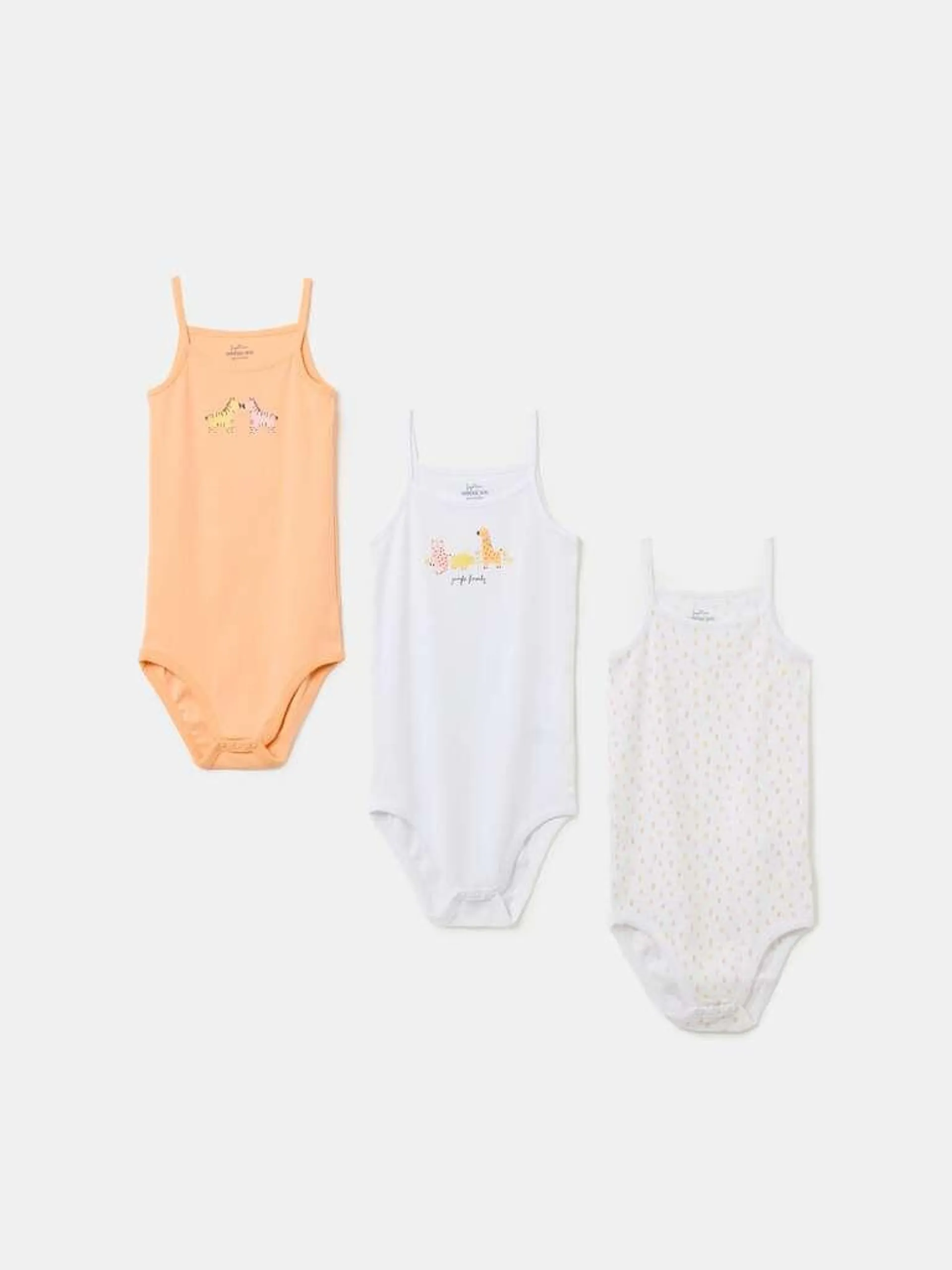 Three-pack bodysuits in organic cotton with print Blanc/rose