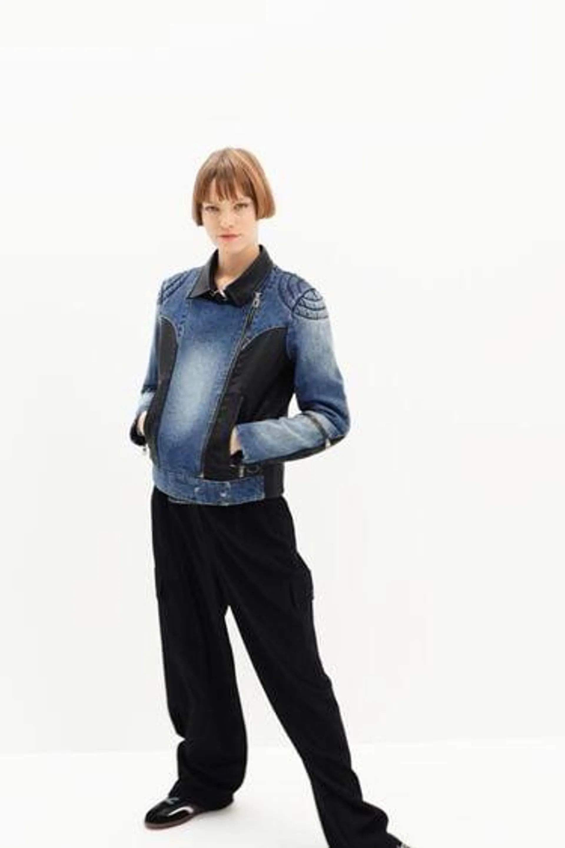 Veste biker denim hybride