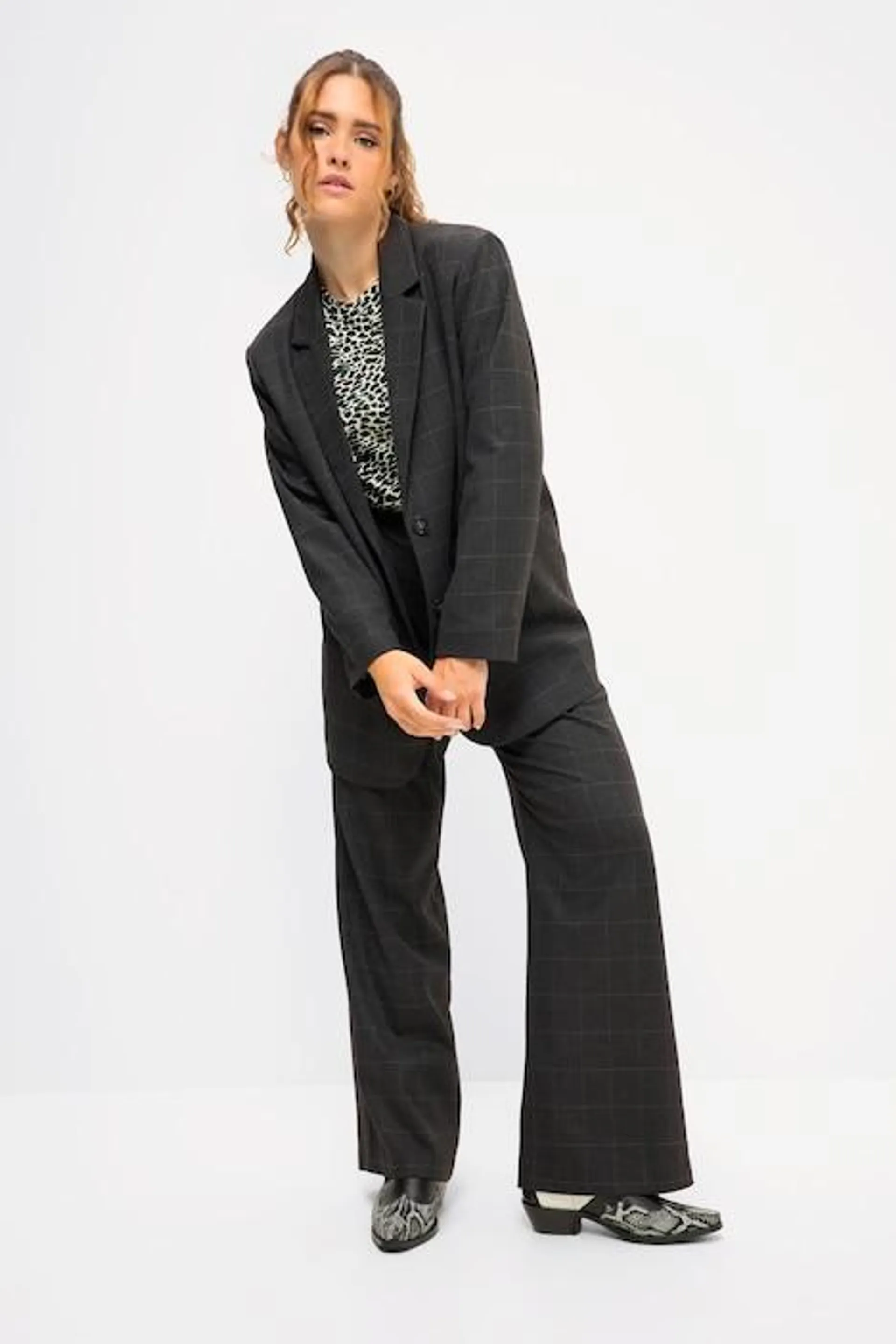 Blazer oversize# à carreaux, qualité de tissage douce. Col à revers, manches longues