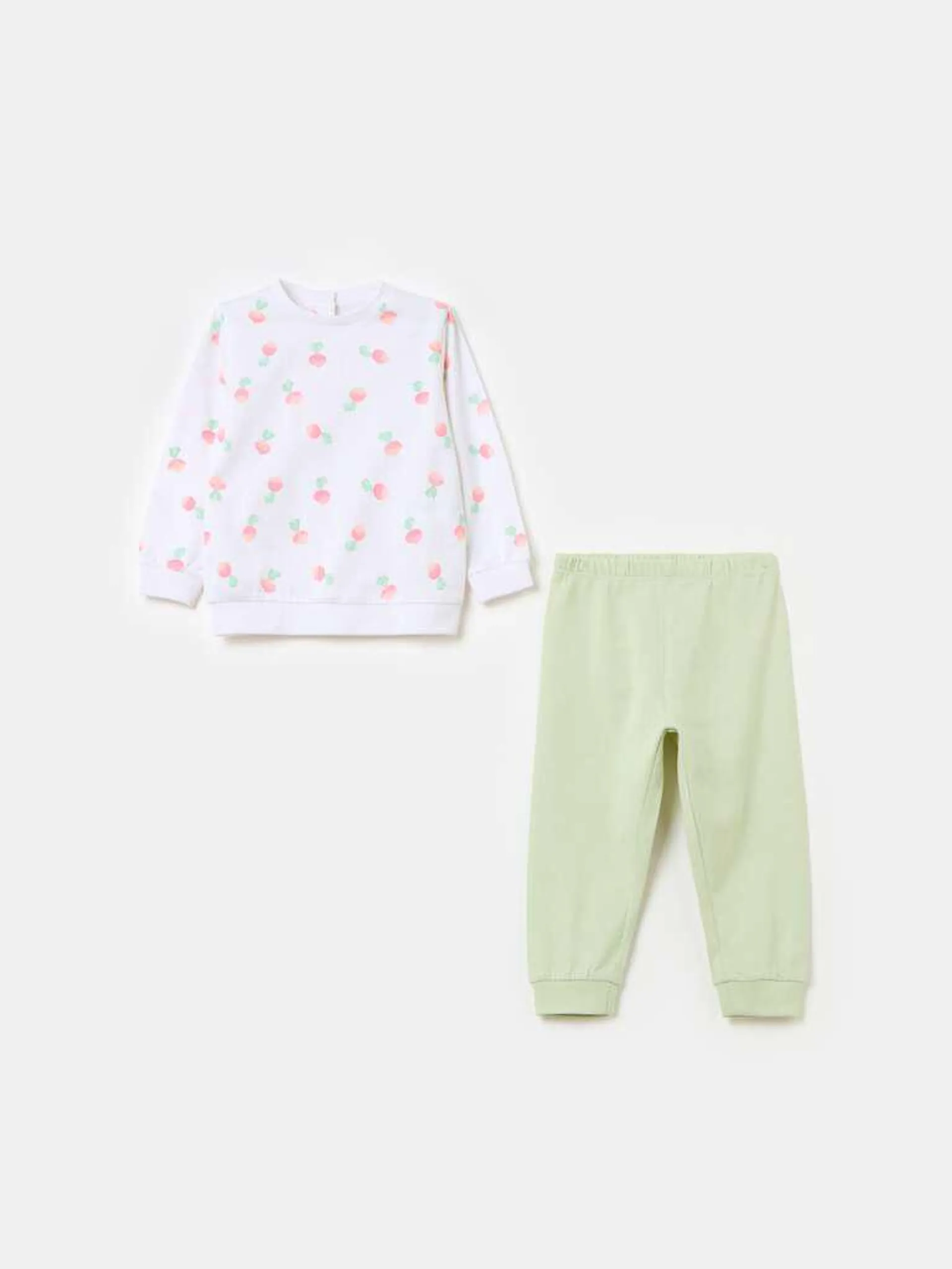 Organic cotton pyjamas with print Blanc/vert