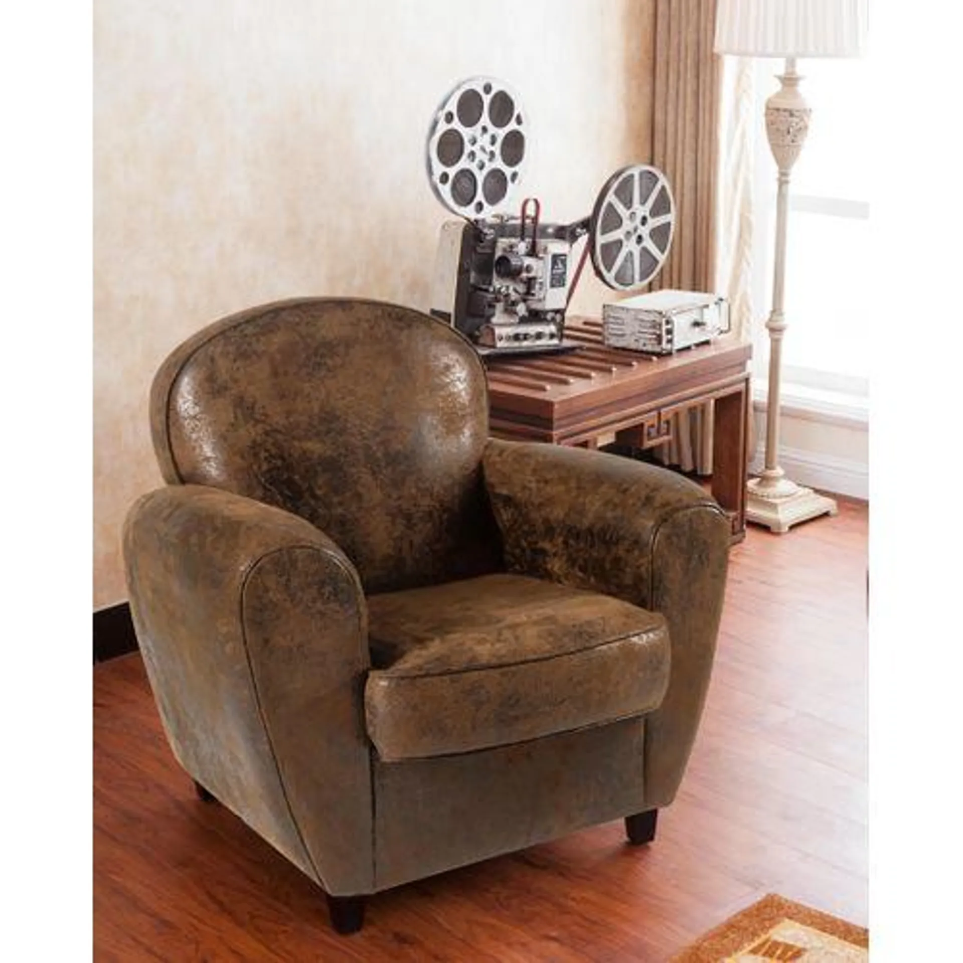 Fauteuil Vintage CLUB tissu microfibre marron