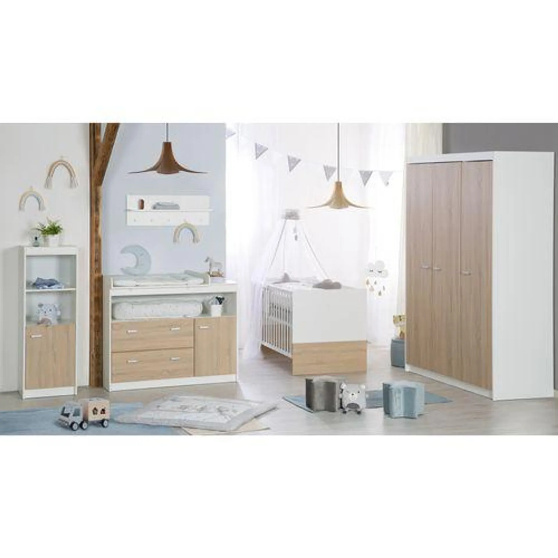 ROBA Set De Chambre Gabriella - Lit Bébé Évolutif + Commode à Langer - Bicolore