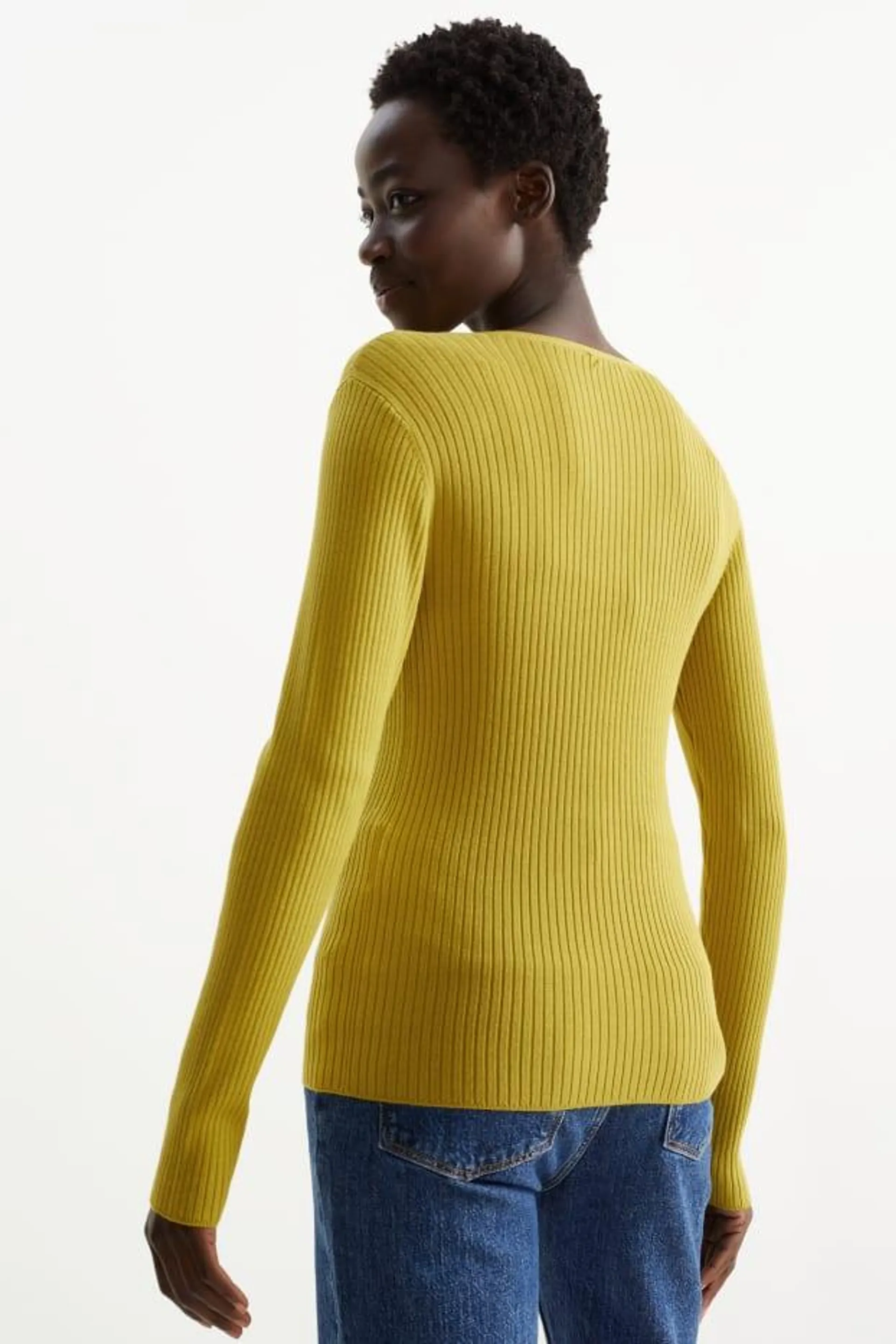 Basic V-neck jumper - ribbed