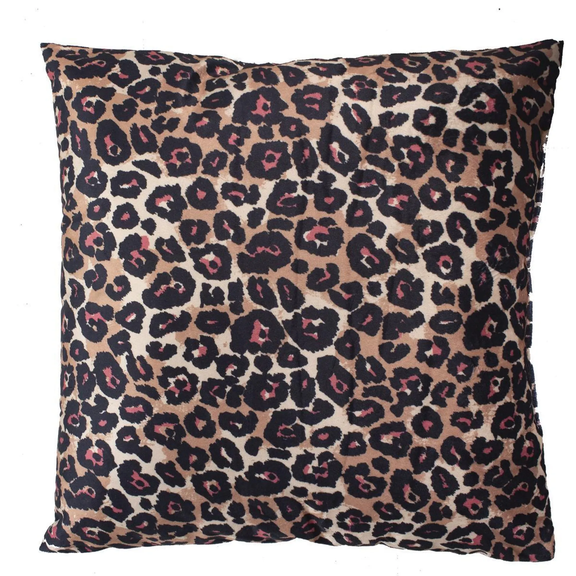 Coussin non-déhoussable en velours imprimé léopard - 30 x 50 cm - Marron, beige, corail