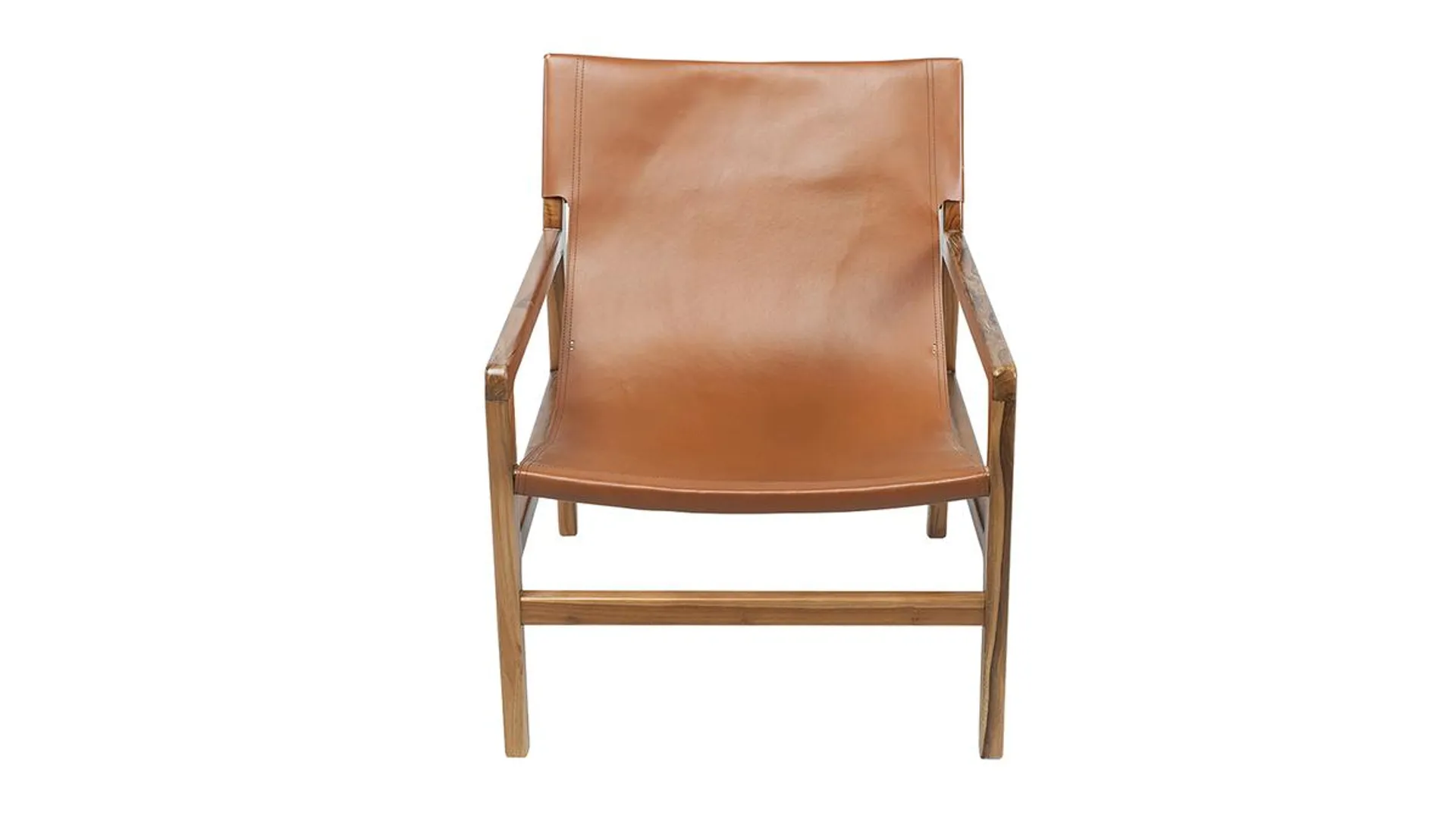 Fauteuil ethnique bois teck massif et cuir marron CHILLY