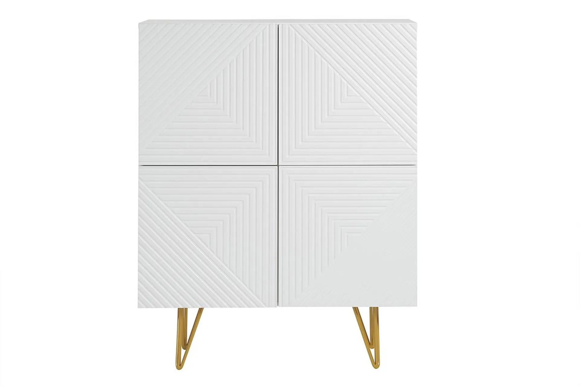 Buffet haut design gravé blanc mat et métal doré 4 portes L86 cm OZEN