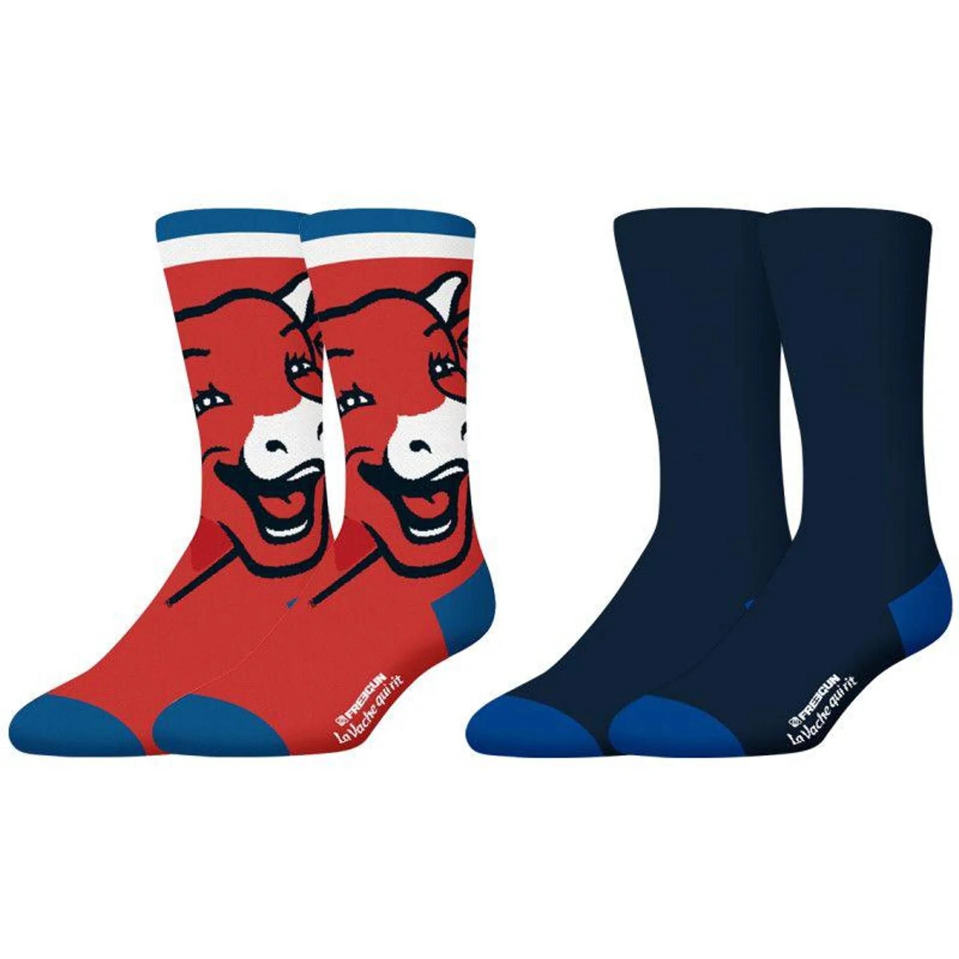 Lot de 2 paires de chaussettes Freegun homme rouge et bleu La vache qui rit