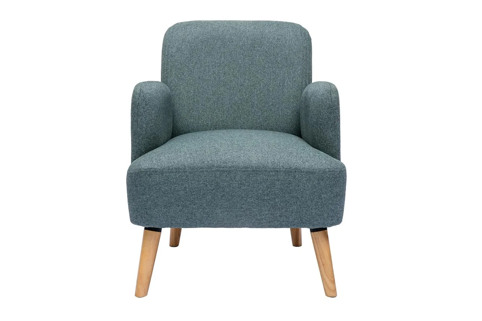 Fauteuil scandinave en tissu vert de gris et bois clair ISKO