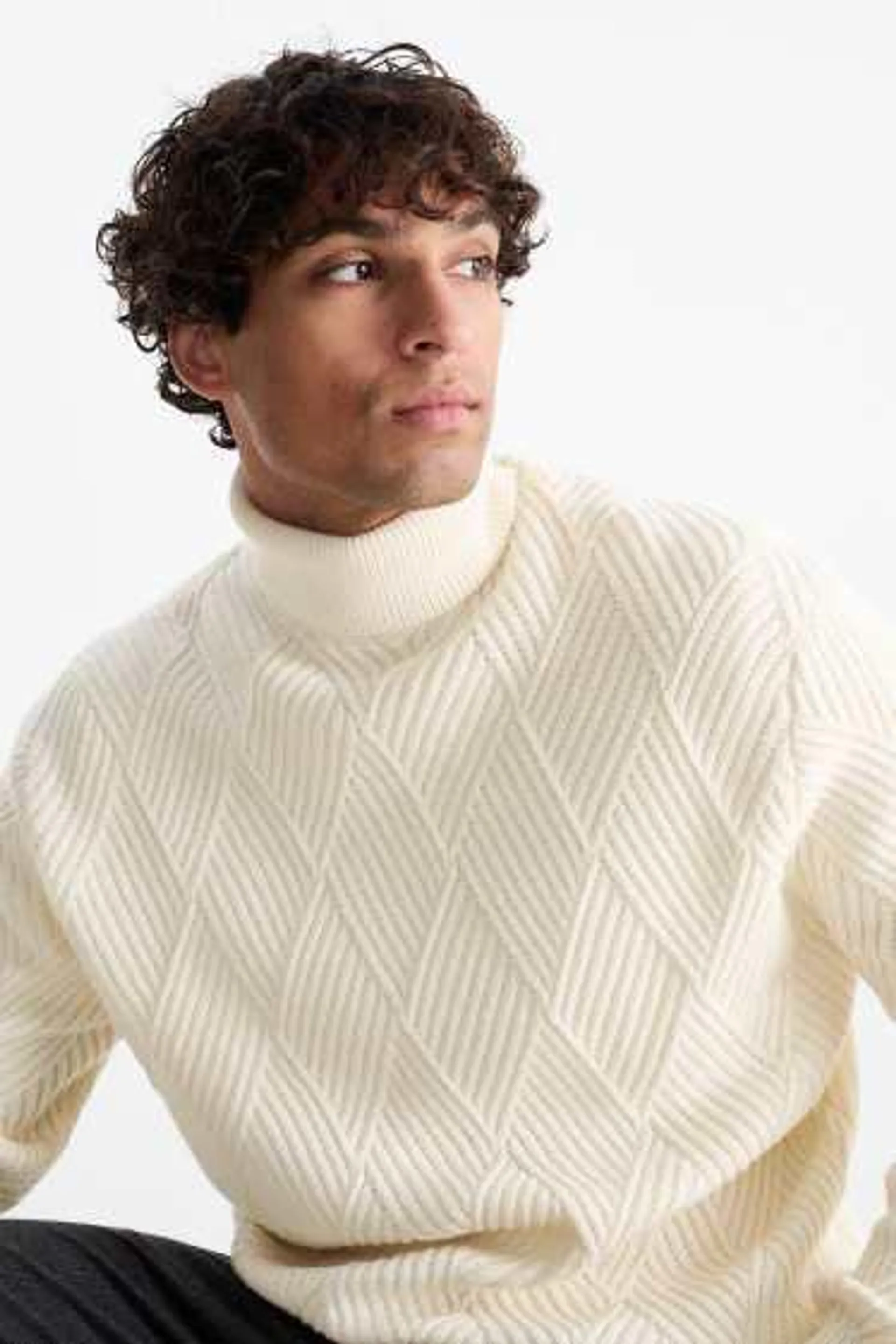 Polo neck jumper - textured