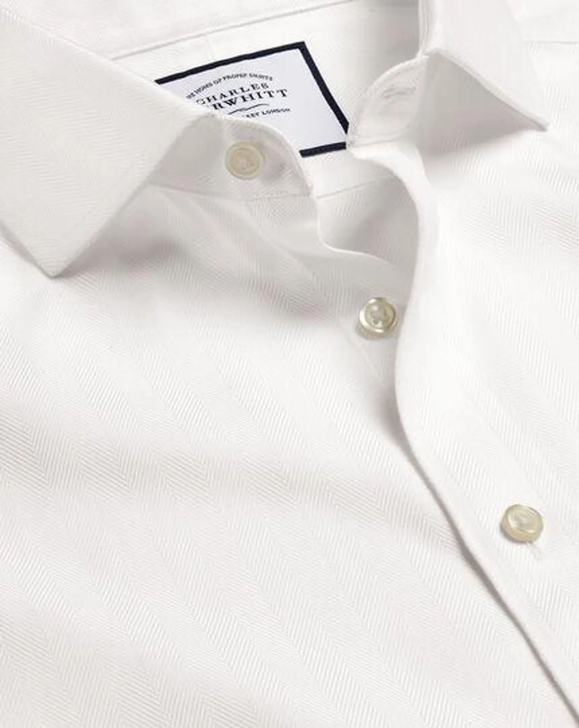 Cutaway Collar Non-Iron Herringbone Shirt - Ivory White