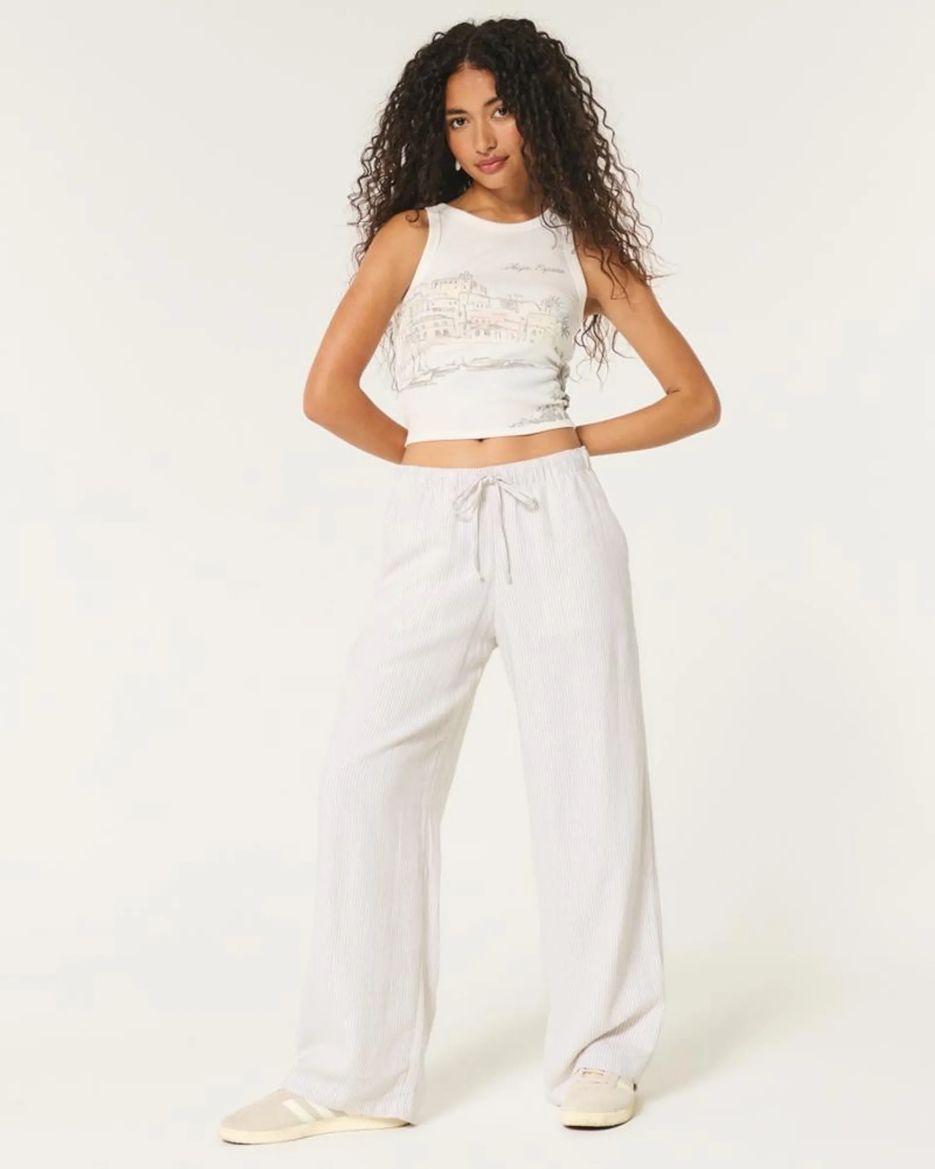 Hollister Ella Adjustable Rise Pull-On Linen-Blend Wide-Leg Pants